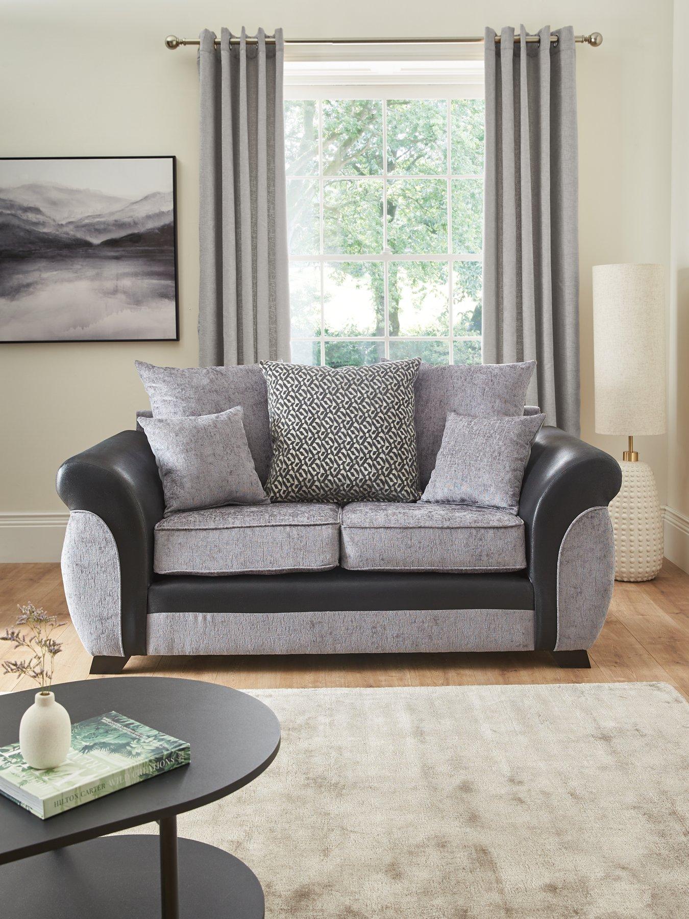 The Very Collection Marino Fabric/Faux Leather 2 Seater Scatter Back Sofa - Grey/Black - Made to Order in the UK