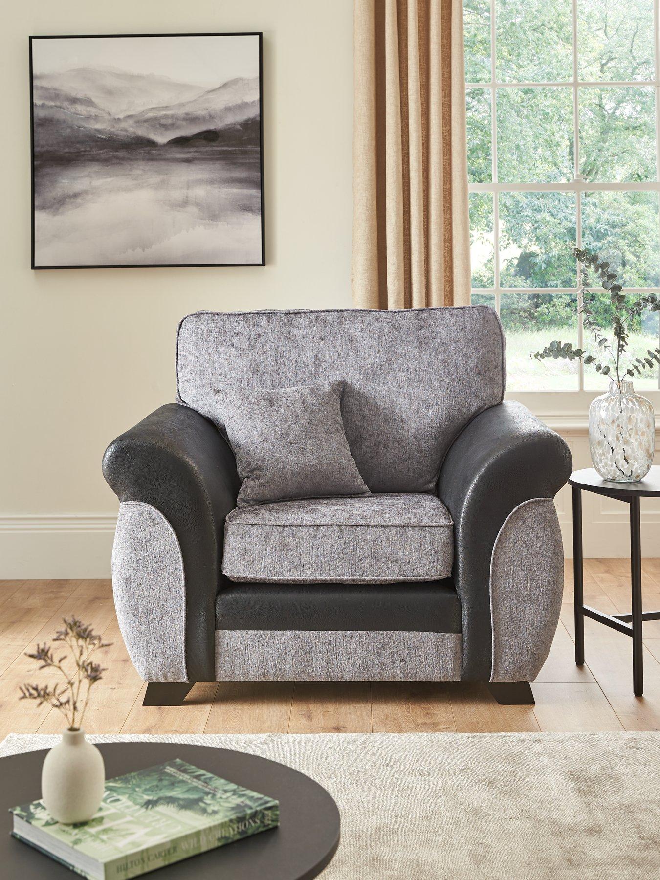 The Very Collection Marino Fabric/Faux Leather Armchair - Grey/Black - Made to Order in the UK