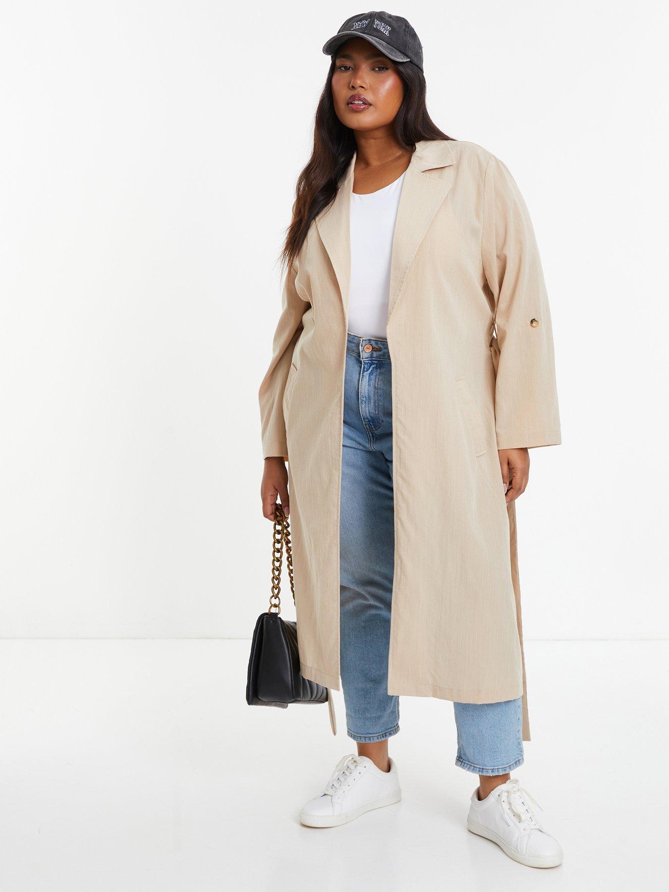 Quiz Curve Stone Linen Look Trench Jacket | Very.co.uk