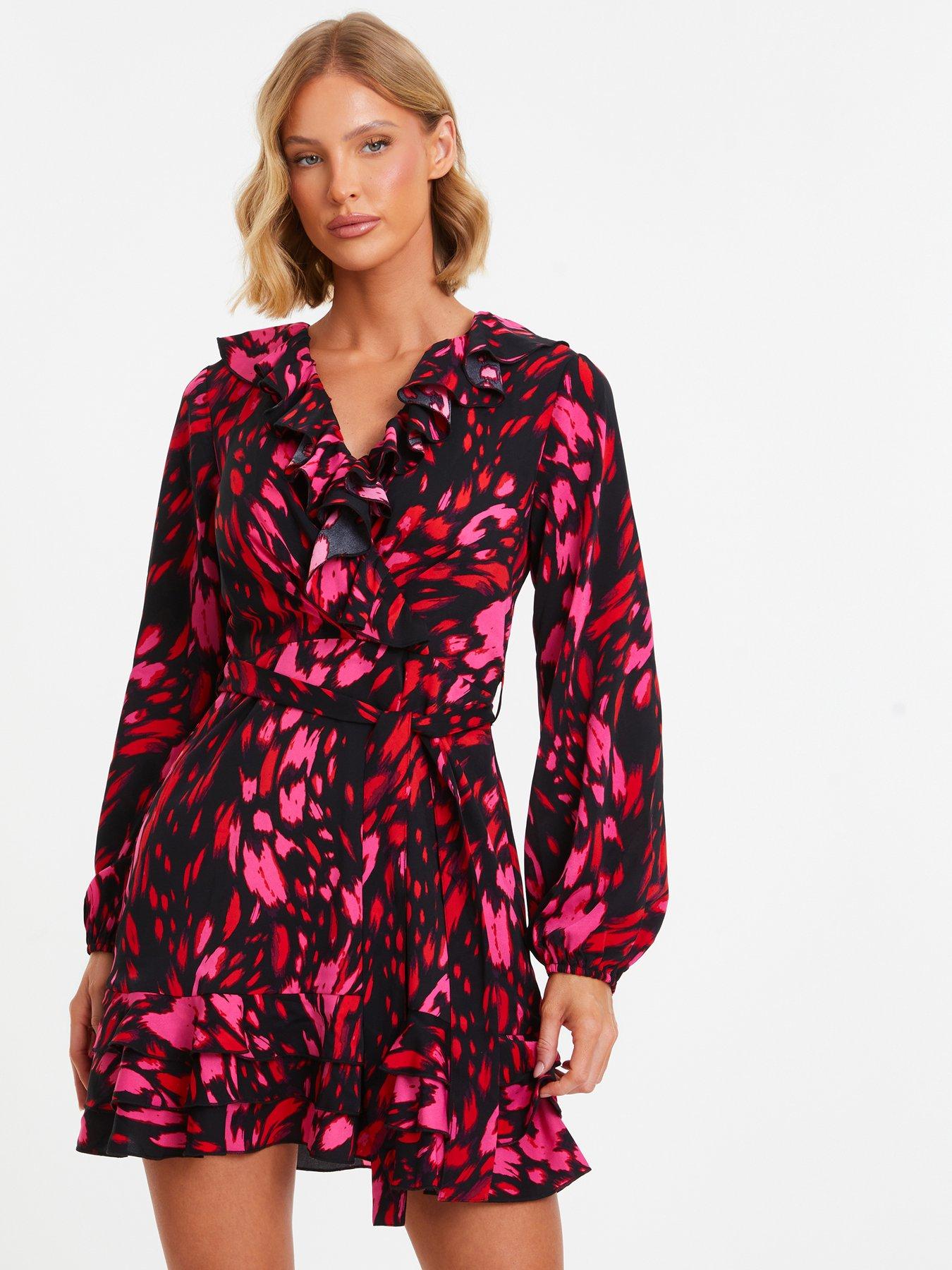 Quiz dalmatian print hot sale wrap front dress