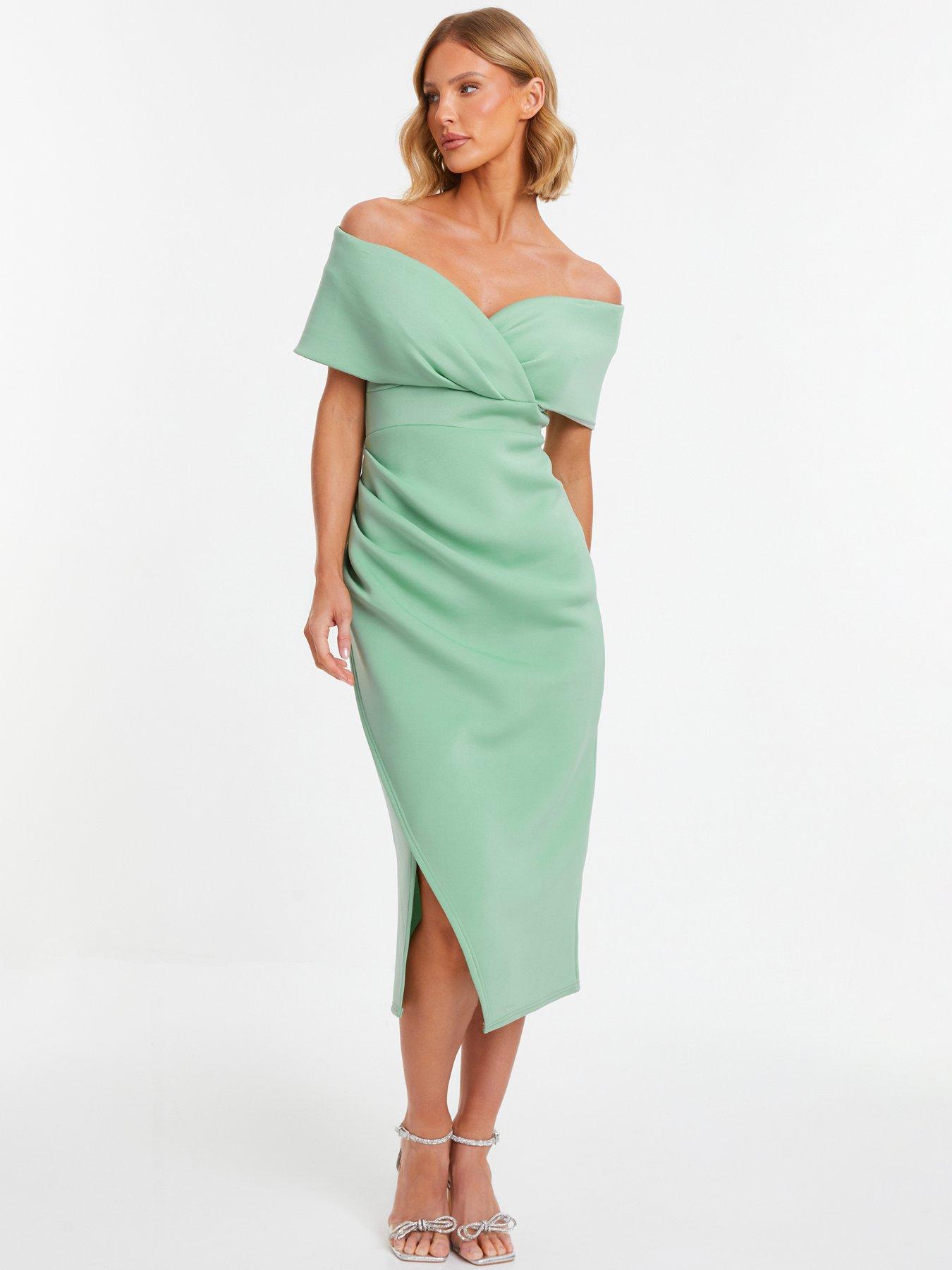 green bardot dress Bardot dress with bottle bow effect main image 0