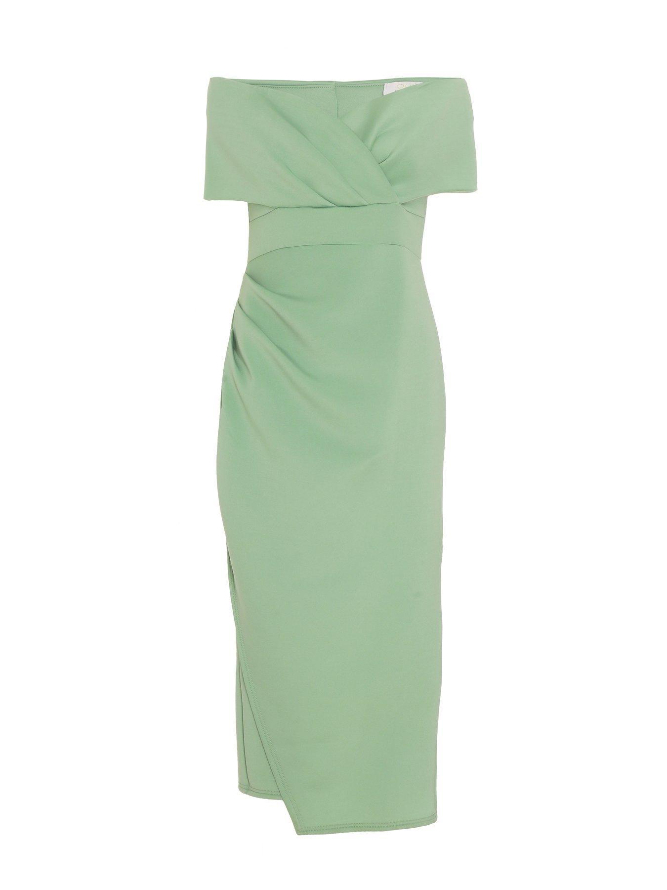 Bardot Ruched Midaxi Bardot Midaxi Dress Scuba Material Scuba Quiz Bardot  Quiz Sage Bardot Ruched Wrap Midi Dress Very