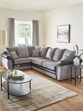 Product photograph of Marino Fabric Faux Leather Left Hand Scatter Back Corner Group Sofa - Grey Black from very.co.uk