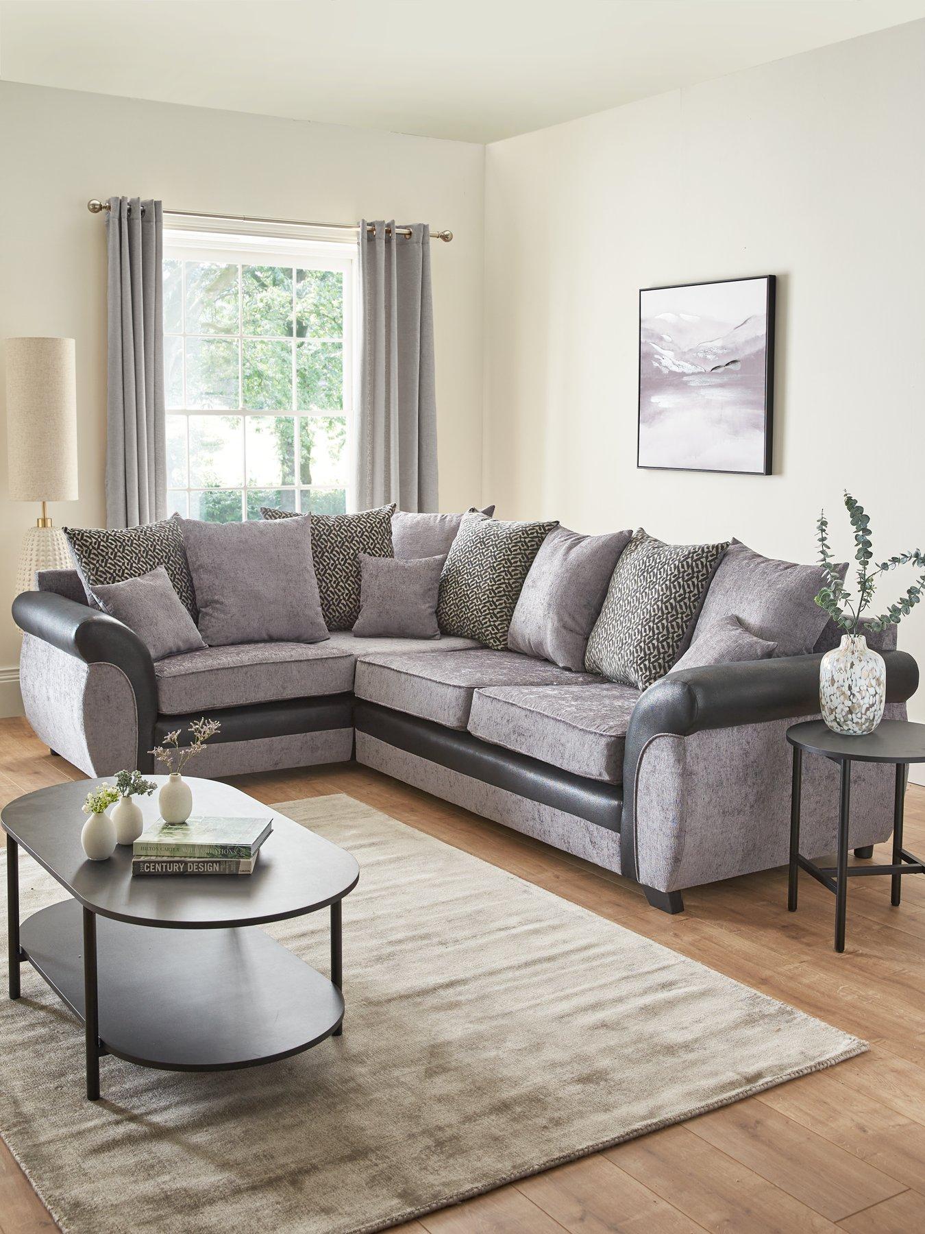 The Very Collection Marino Fabric/Faux Leather left Hand Scatter Back Corner Group Sofa - Grey/Black - Made to Order in the UK