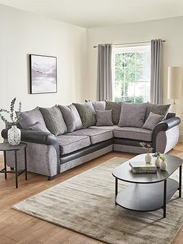 Product photograph of Marino Fabric Faux Leather Right Hand Scatter Back Corner Group Sofa - Grey Black from very.co.uk