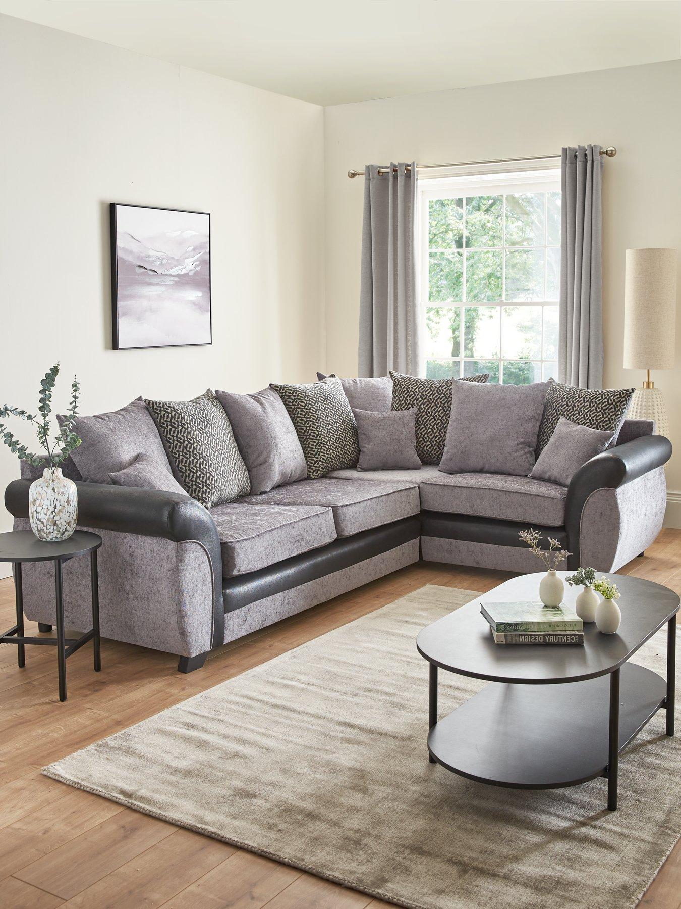 The Very Collection Marino Fabric/Faux Leather Right Hand Scatter Back Corner Group Sofa - Grey/Black - Made to Order in the UK