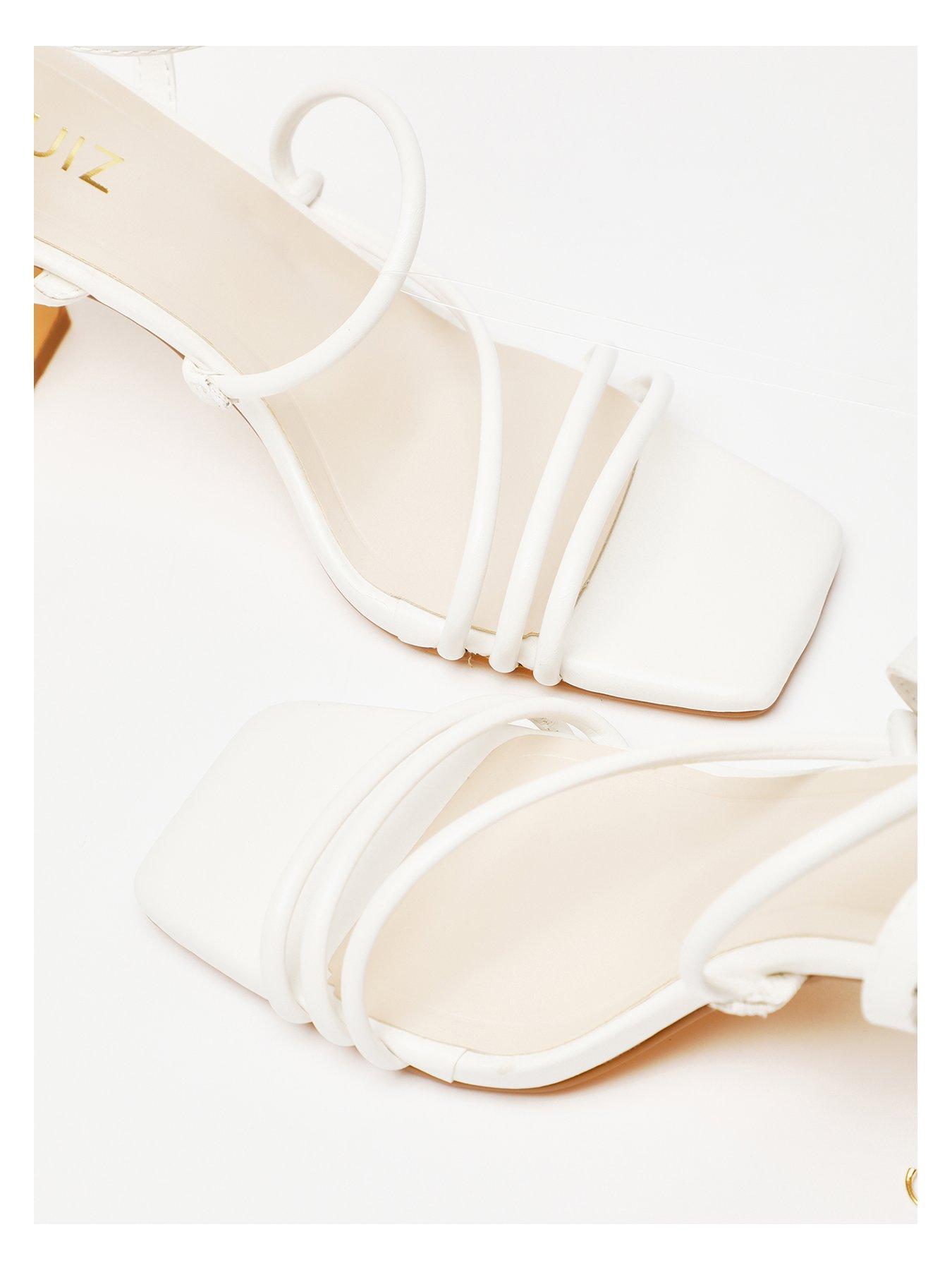 Image 4 of 5 of Quiz White Faux Leather Block Heeled Sandals