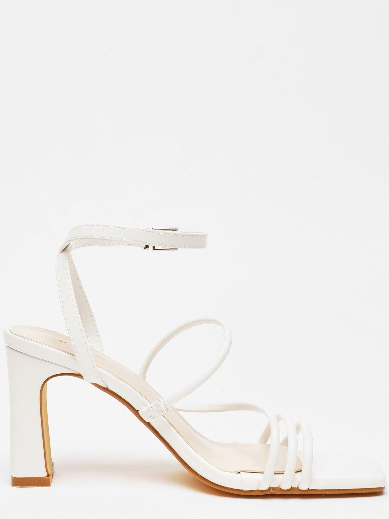 Image 5 of 5 of Quiz White Faux Leather Block Heeled Sandals