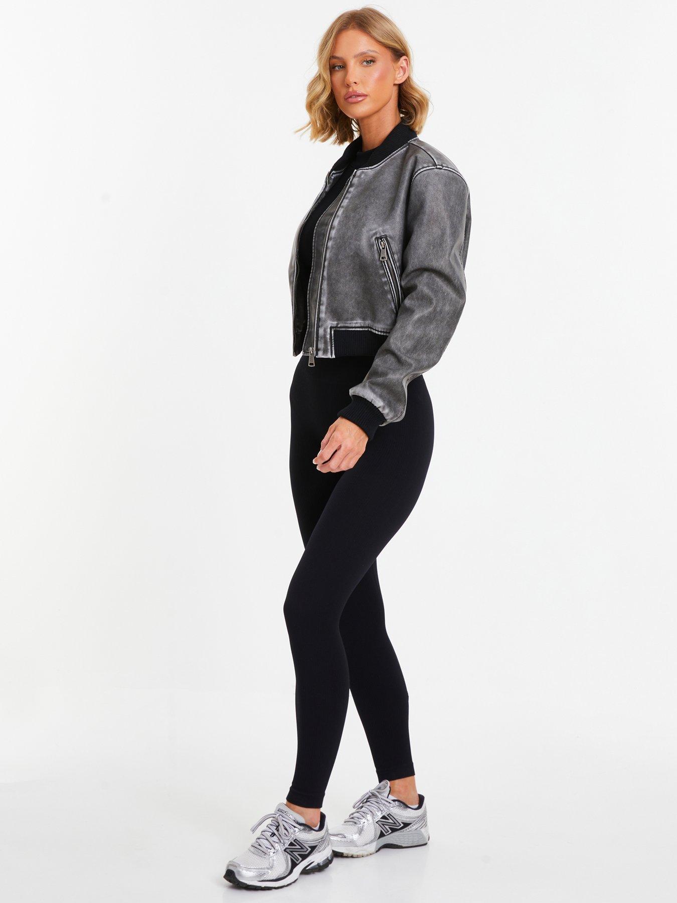 Ladies grey faux leather jacket online