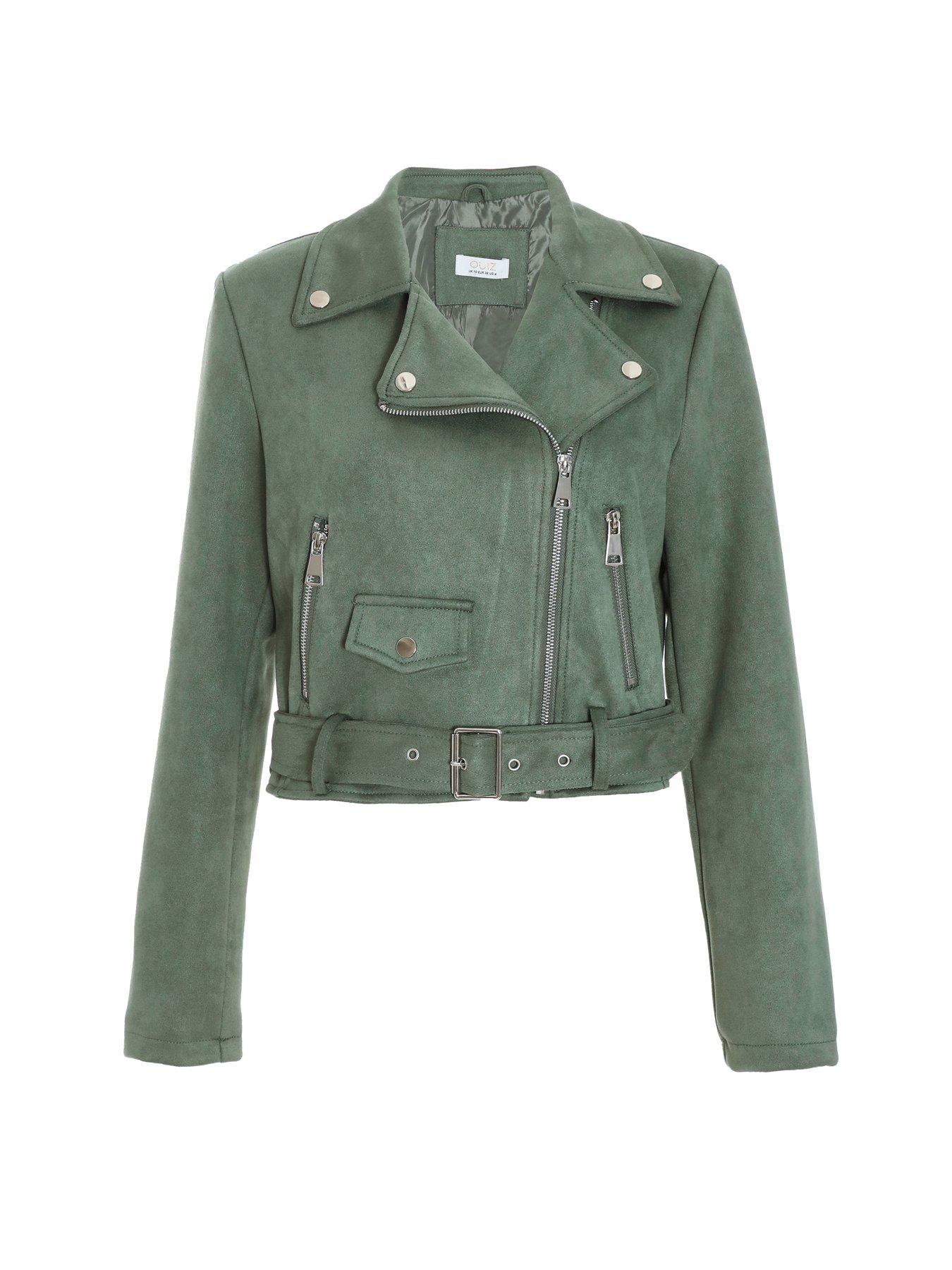 Quiz Khaki Faux Suede Cropped Biker Jacket