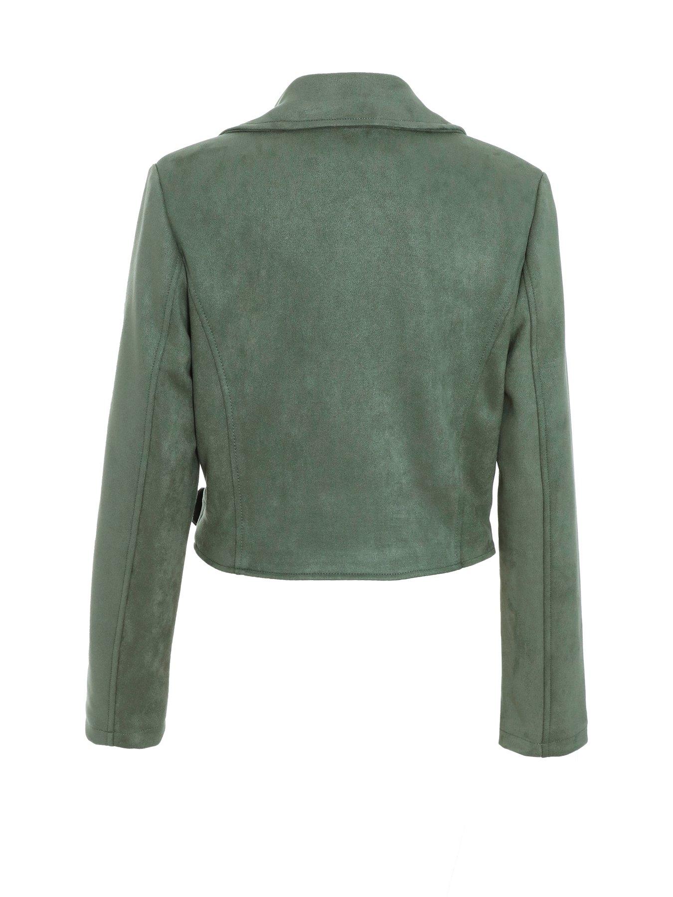 Quiz Khaki Faux Suede Cropped Biker Jacket
