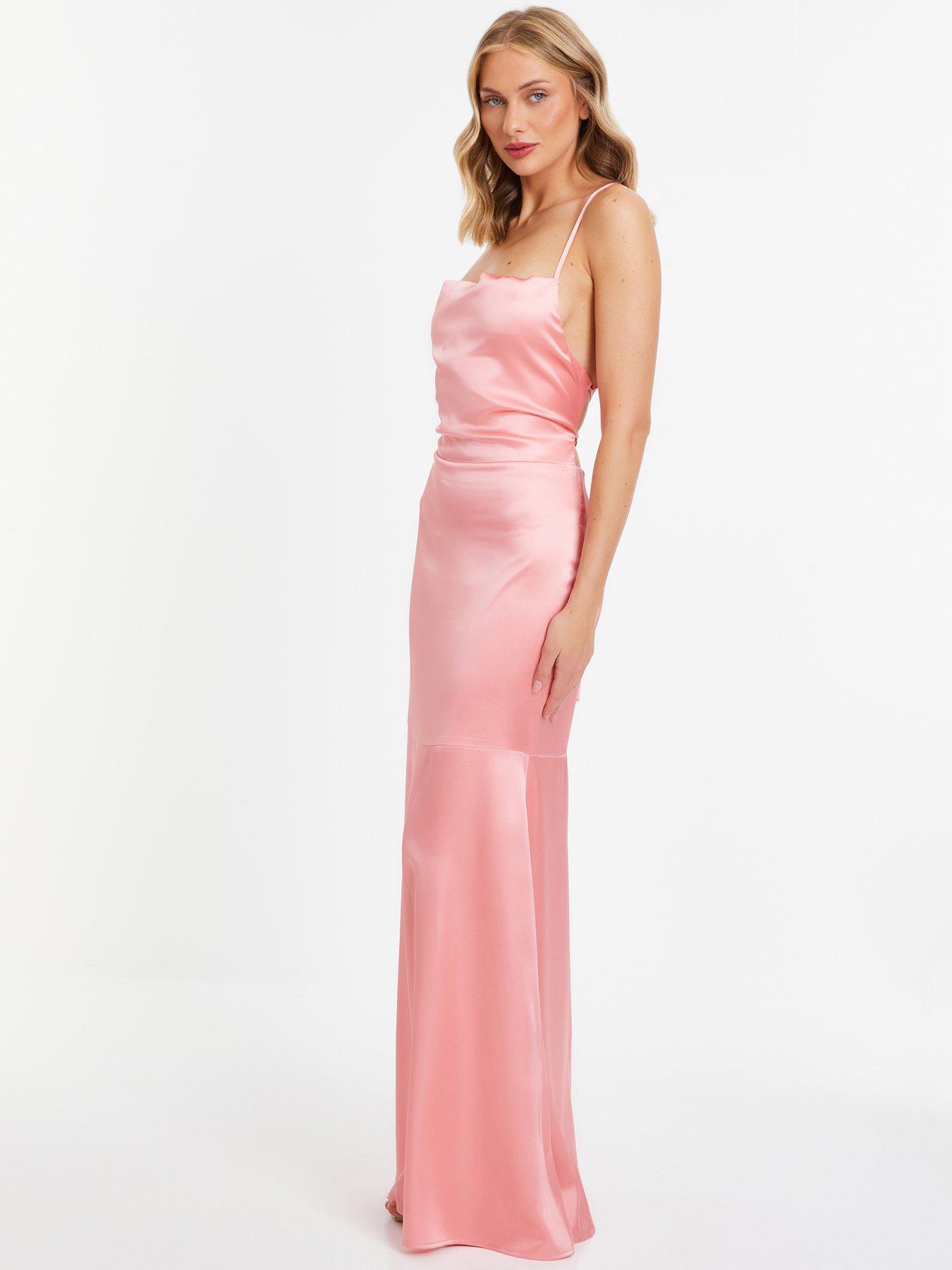 Image 1 of 6 of Quiz Coral Satin Cross Back Maxi Dress