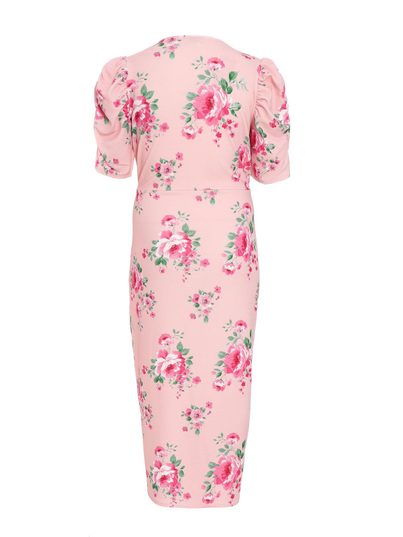 strapless open back dress The Fall Feels Dress in Floral Light Pink main image 0