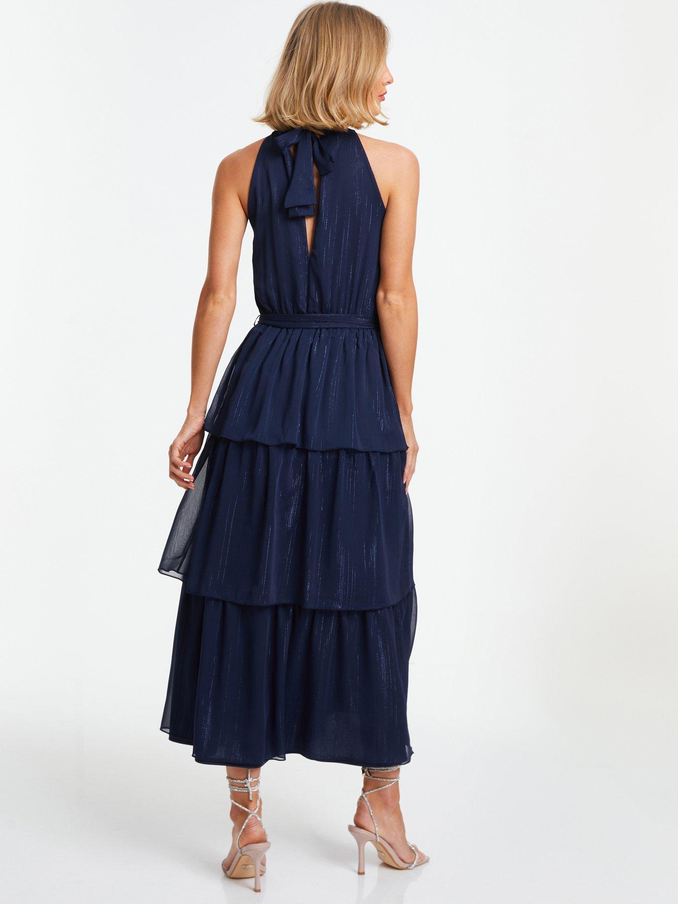 Quiz navy chiffon high neck cheap maxi dress