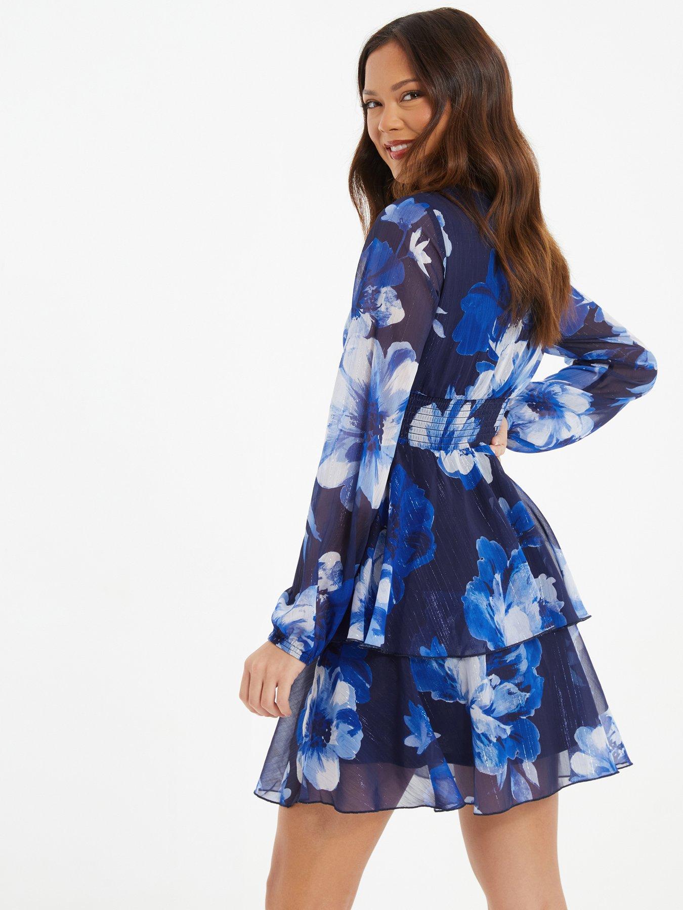 Quiz Navy Floral Skater Mini Dress | Very