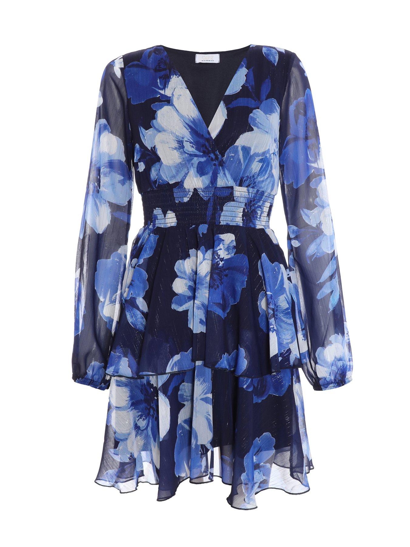 Quiz Navy Floral Skater Mini Dress | Very.co.uk