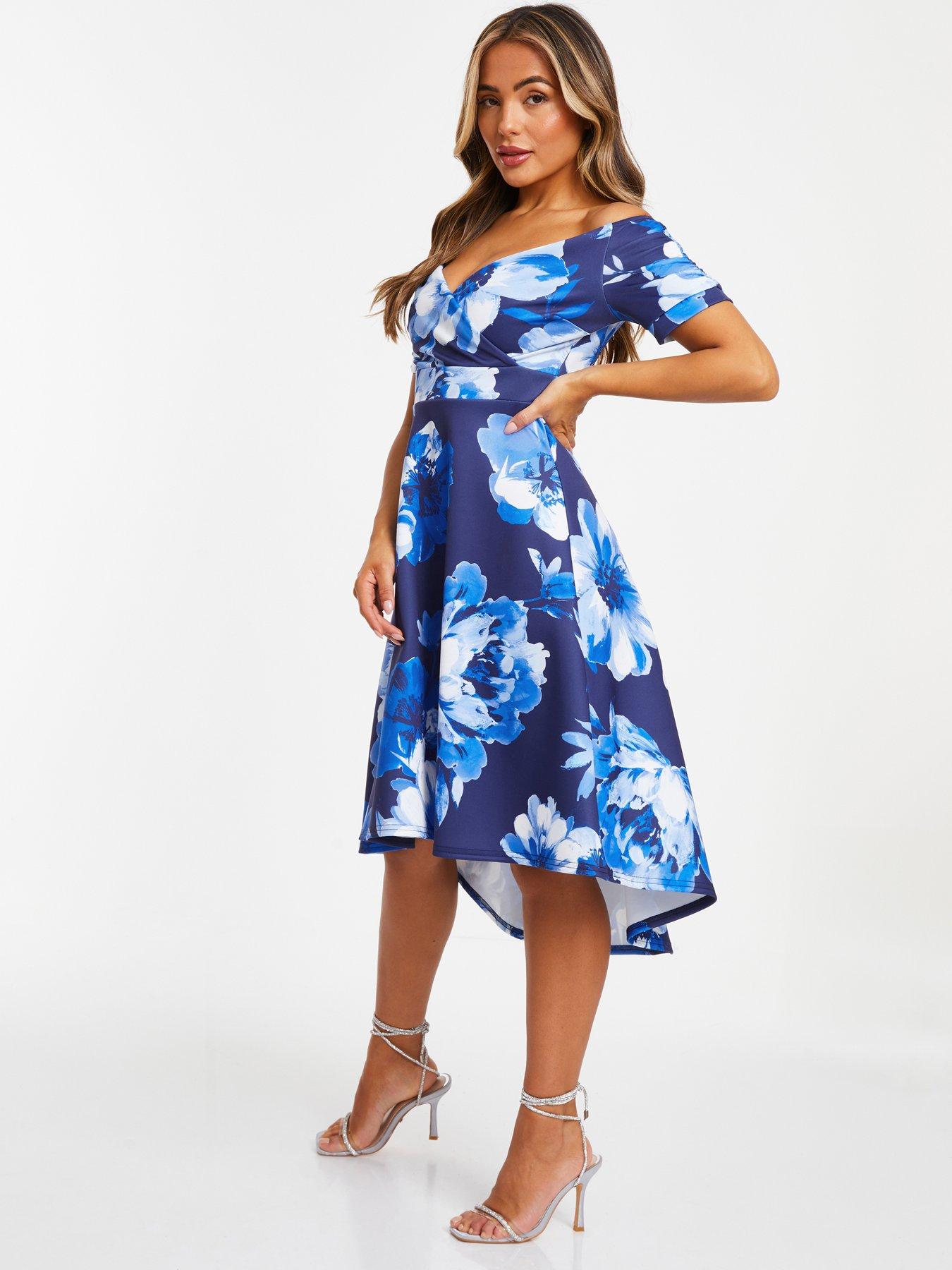 Navy Floral Dip Hem Midi Dress â€” 8 main image 0