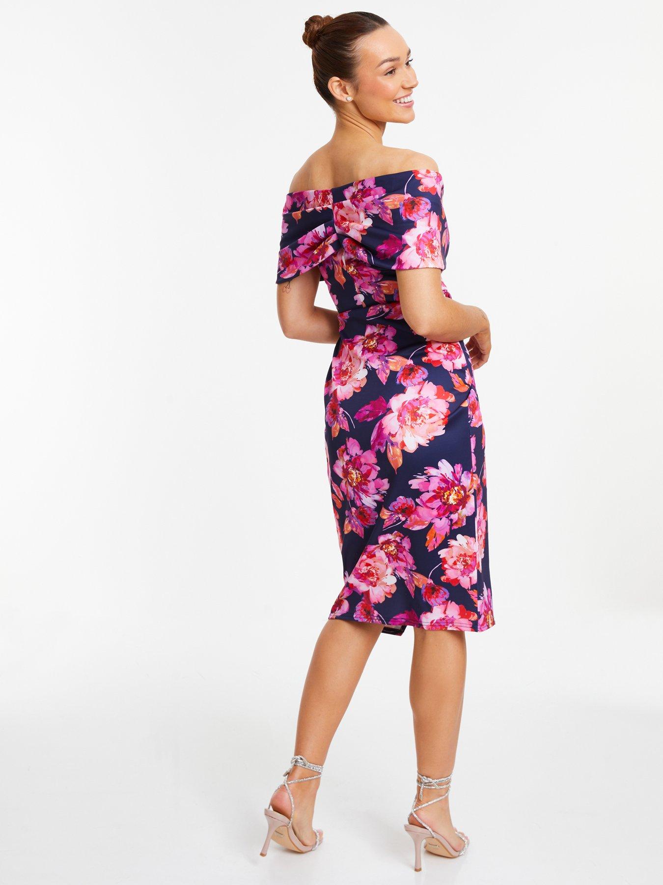 Curve Bold Floral Print Bardot Ruched Midi Dress