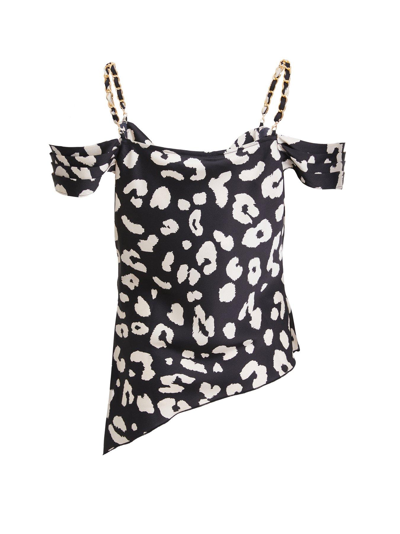 Quiz Black Satin Animal Print Drop Shoulder Top | Very