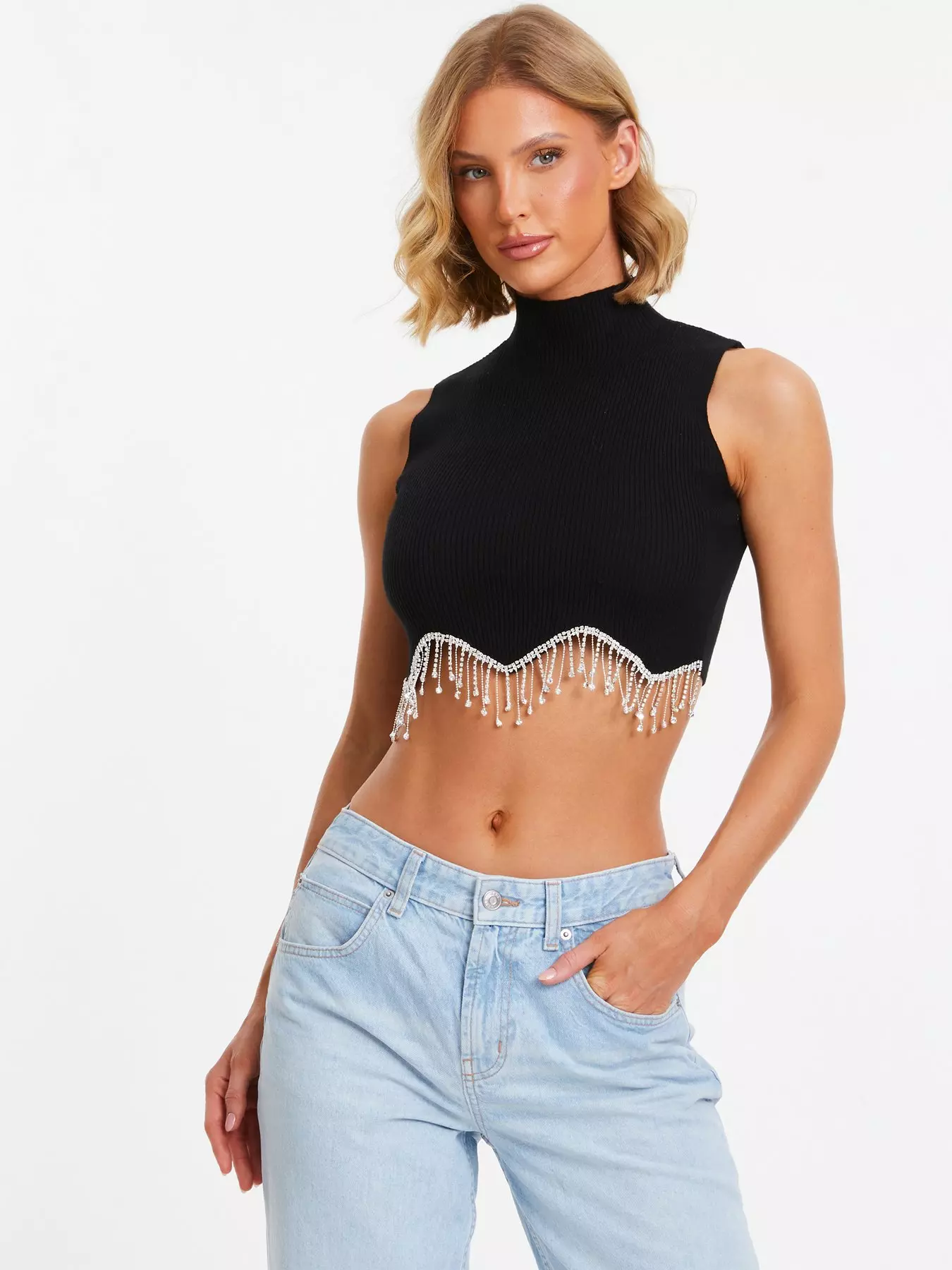 QUIZ Black Lace Crop Top