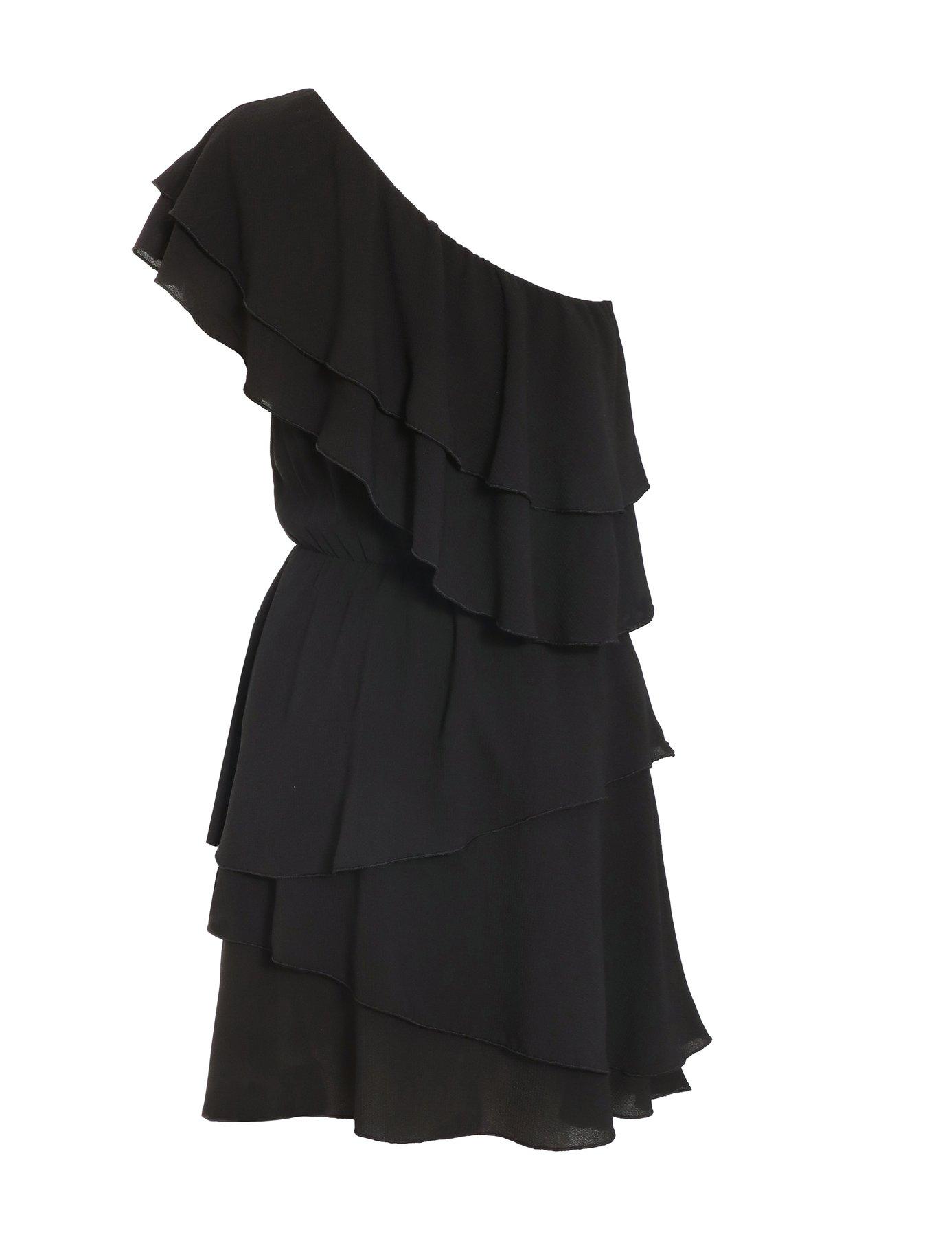 Quiz Black One Shoulder Tiered Mini Dress | Very.co.uk