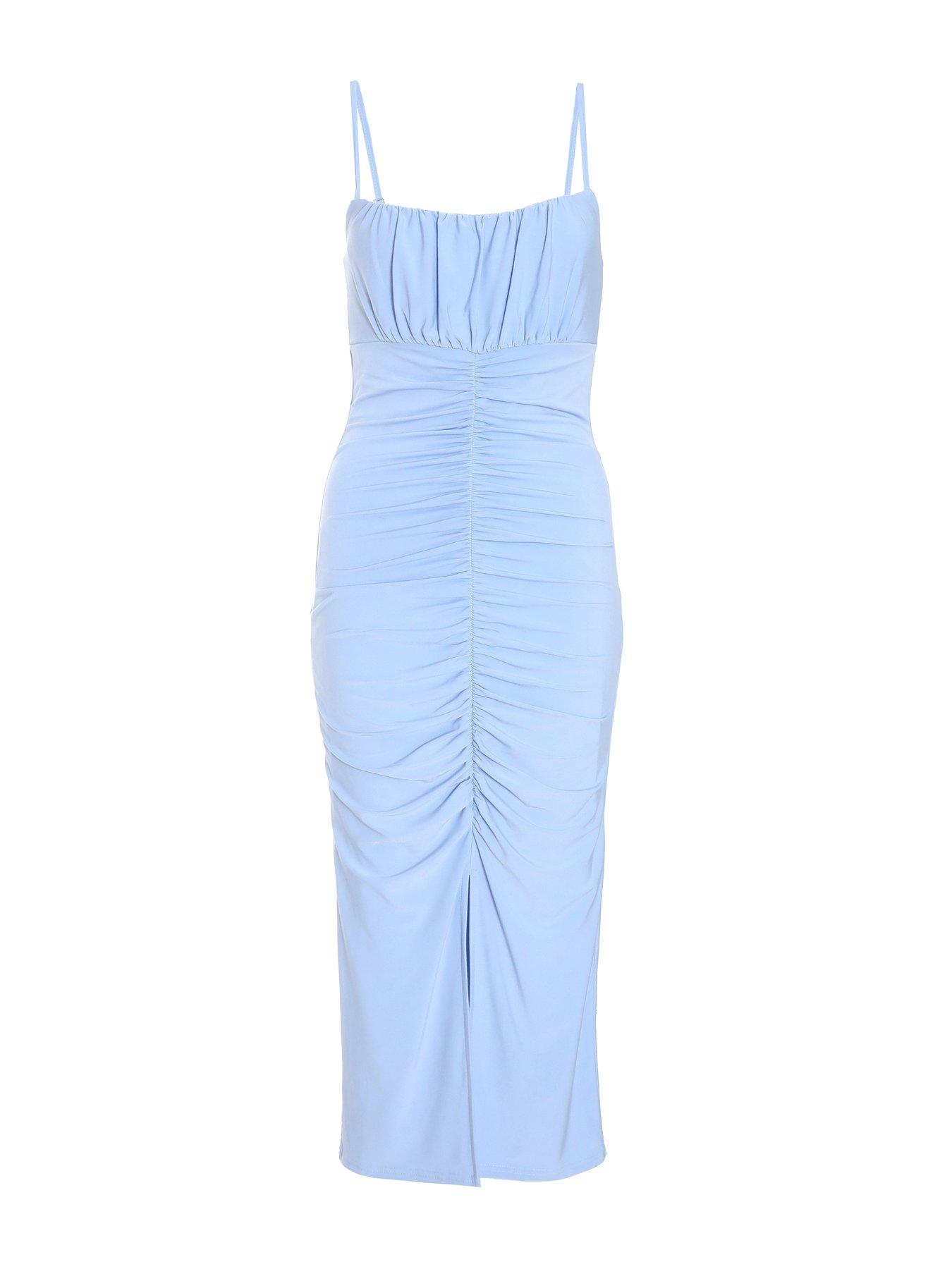 Image 5 of 6 of Quiz Blue Strappy Ruched Midi Dress