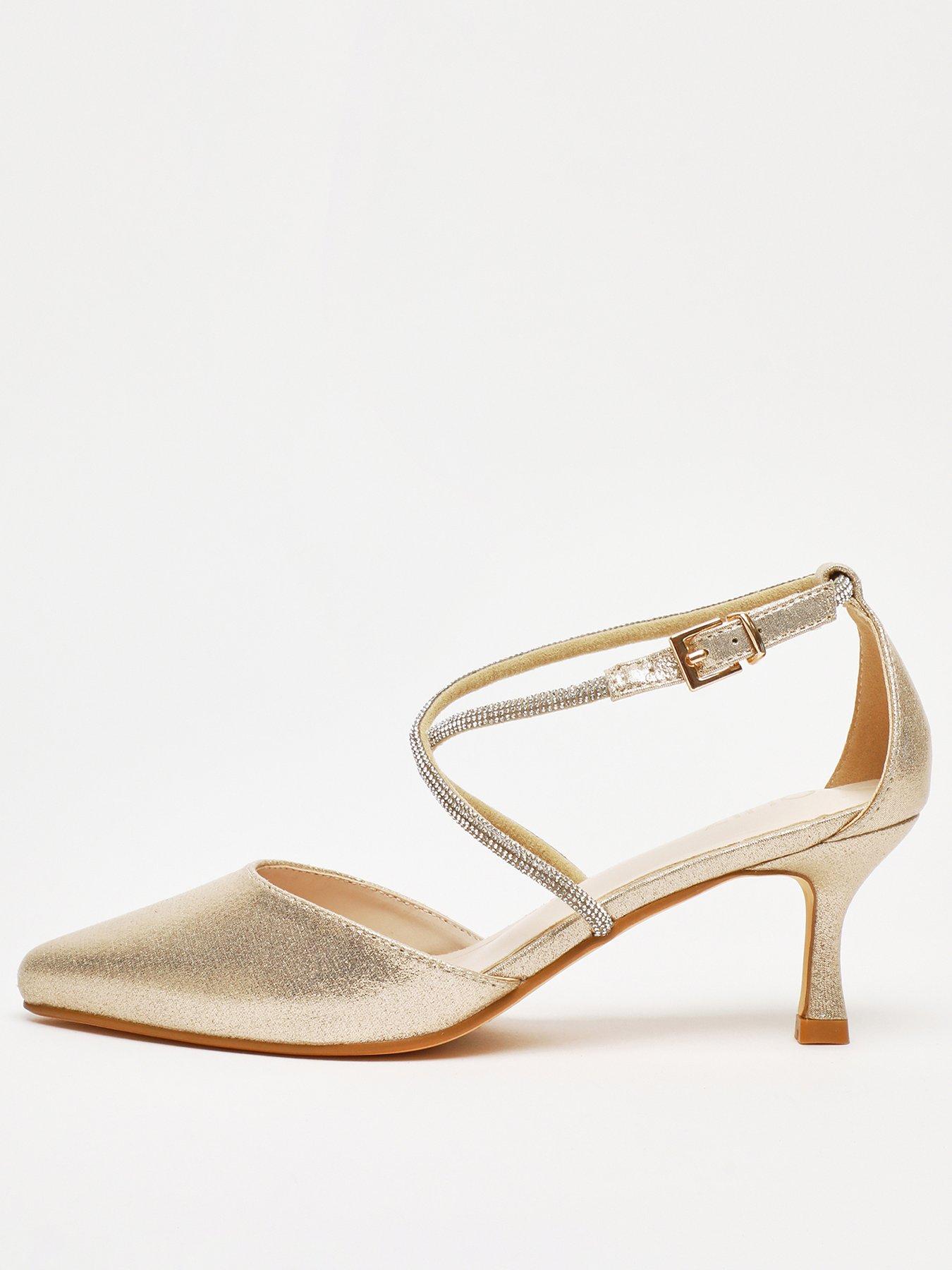 Quiz Gold Satin Cross Strap Court Heels Very