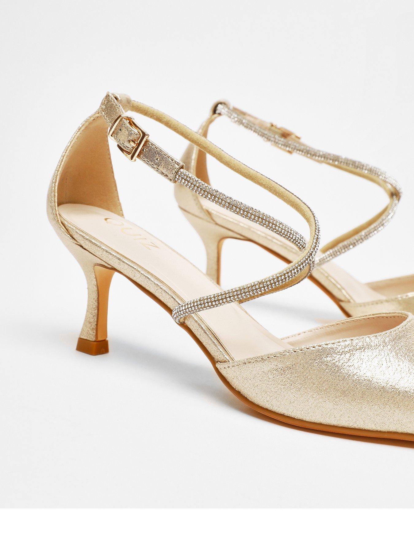 Quiz Gold Satin Cross Strap Court Heels Very