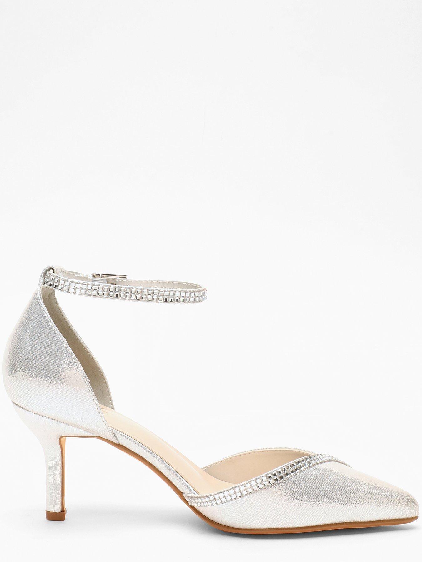 Quiz Silver Shimmer Diamante Trim Court Heels | Very.co.uk