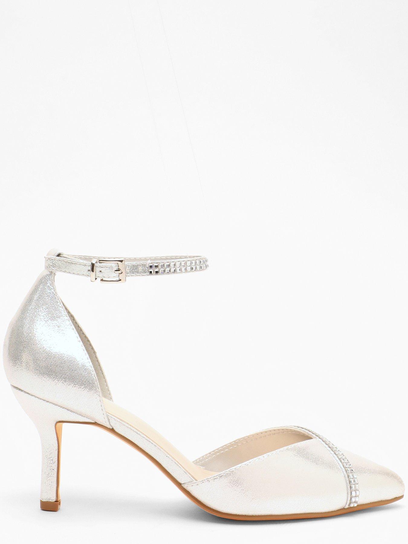 Quiz Silver Shimmer Diamante Trim Court Heels | Very.co.uk