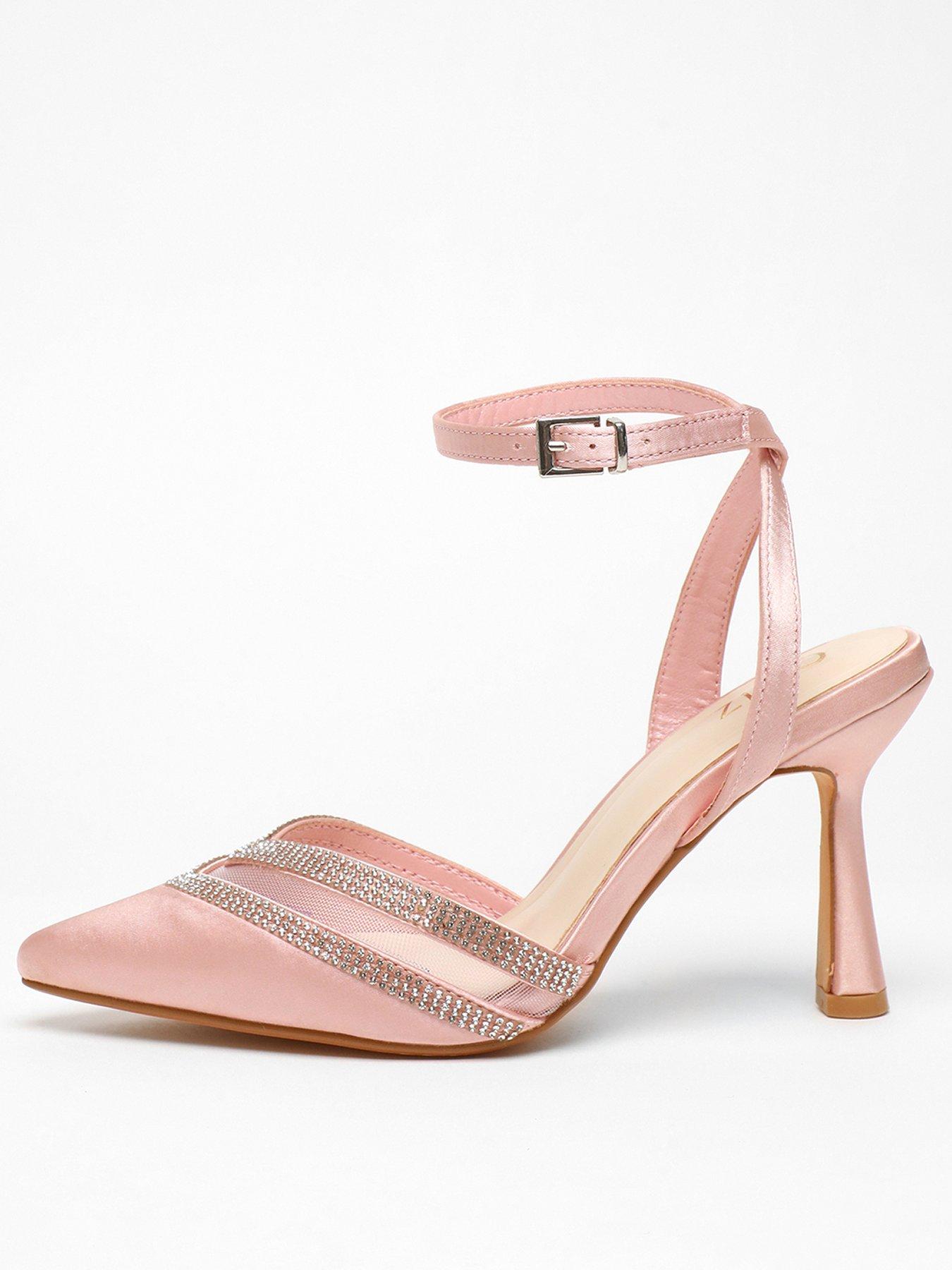 Quiz Pink Diamante Mesh Court Heels