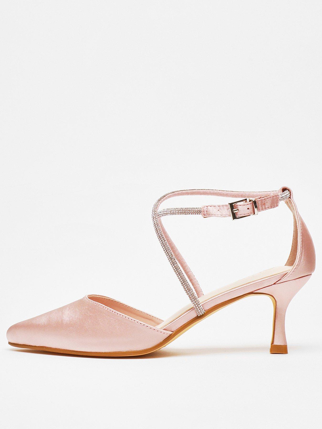 Quiz Pink Satin Cross Strap Court Heels Very