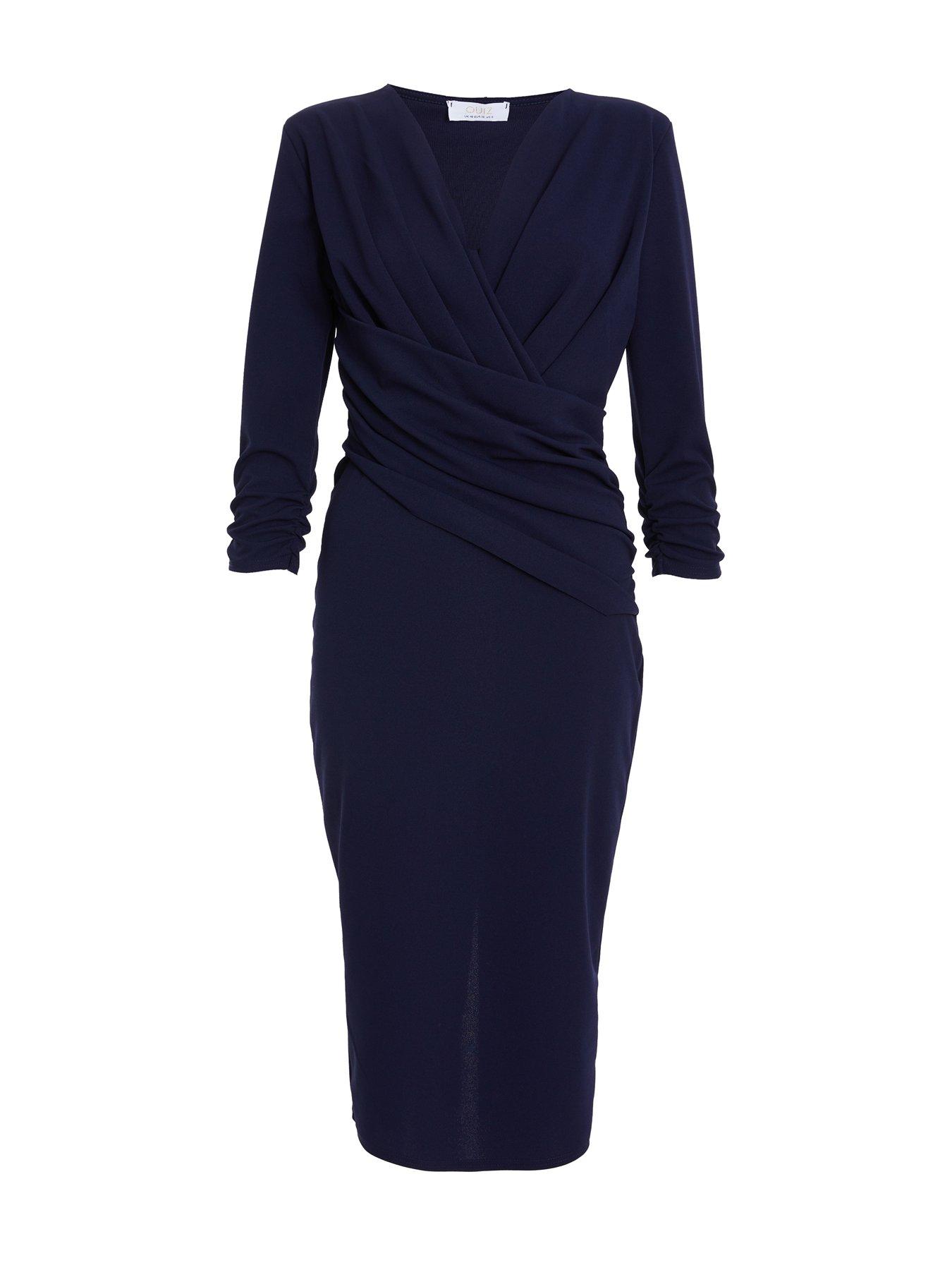 Quiz Navy Pleated Wrap Midi Wrap Dress | Very.co.uk