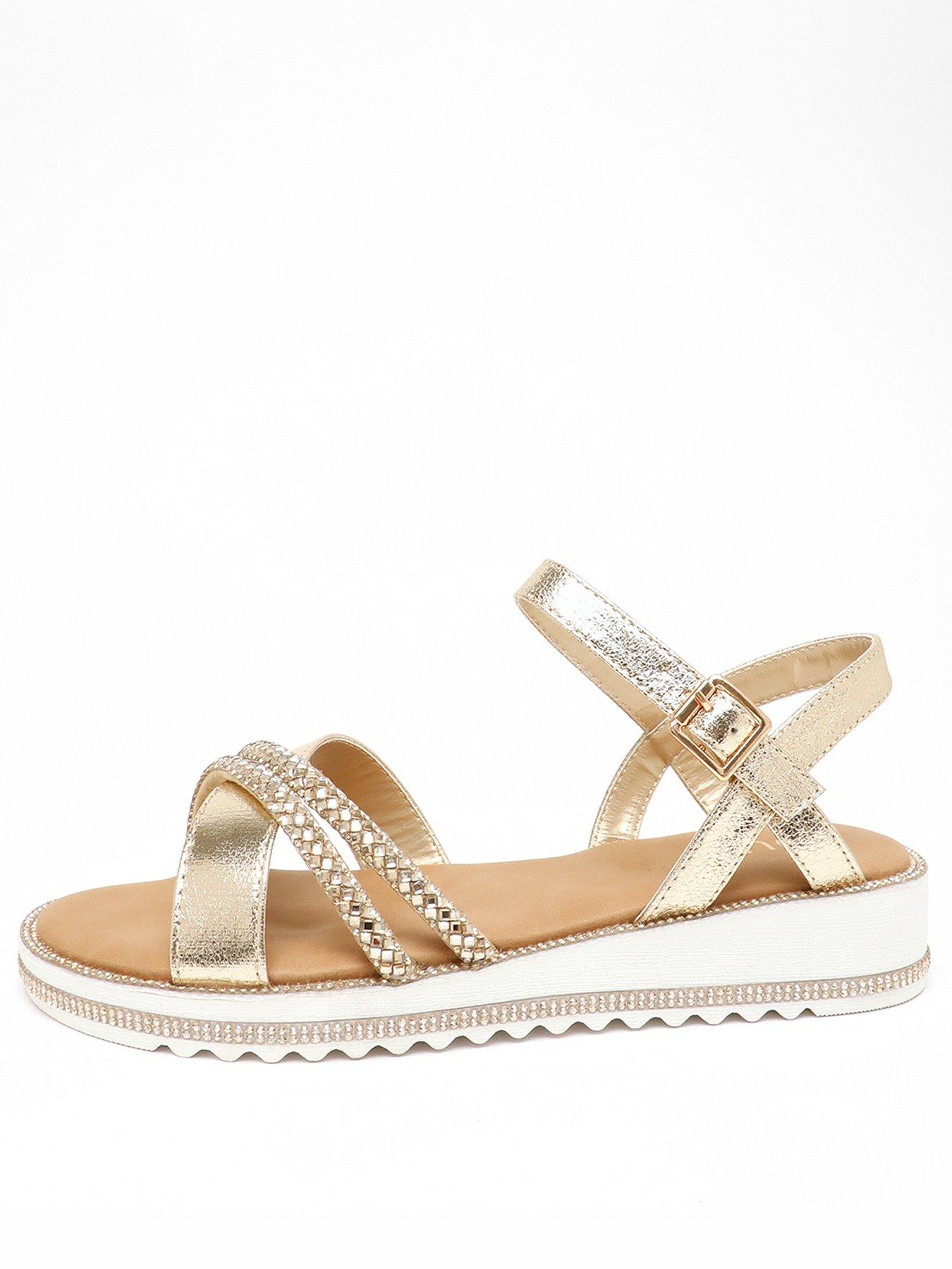 Gold diamante sandals uk hotsell