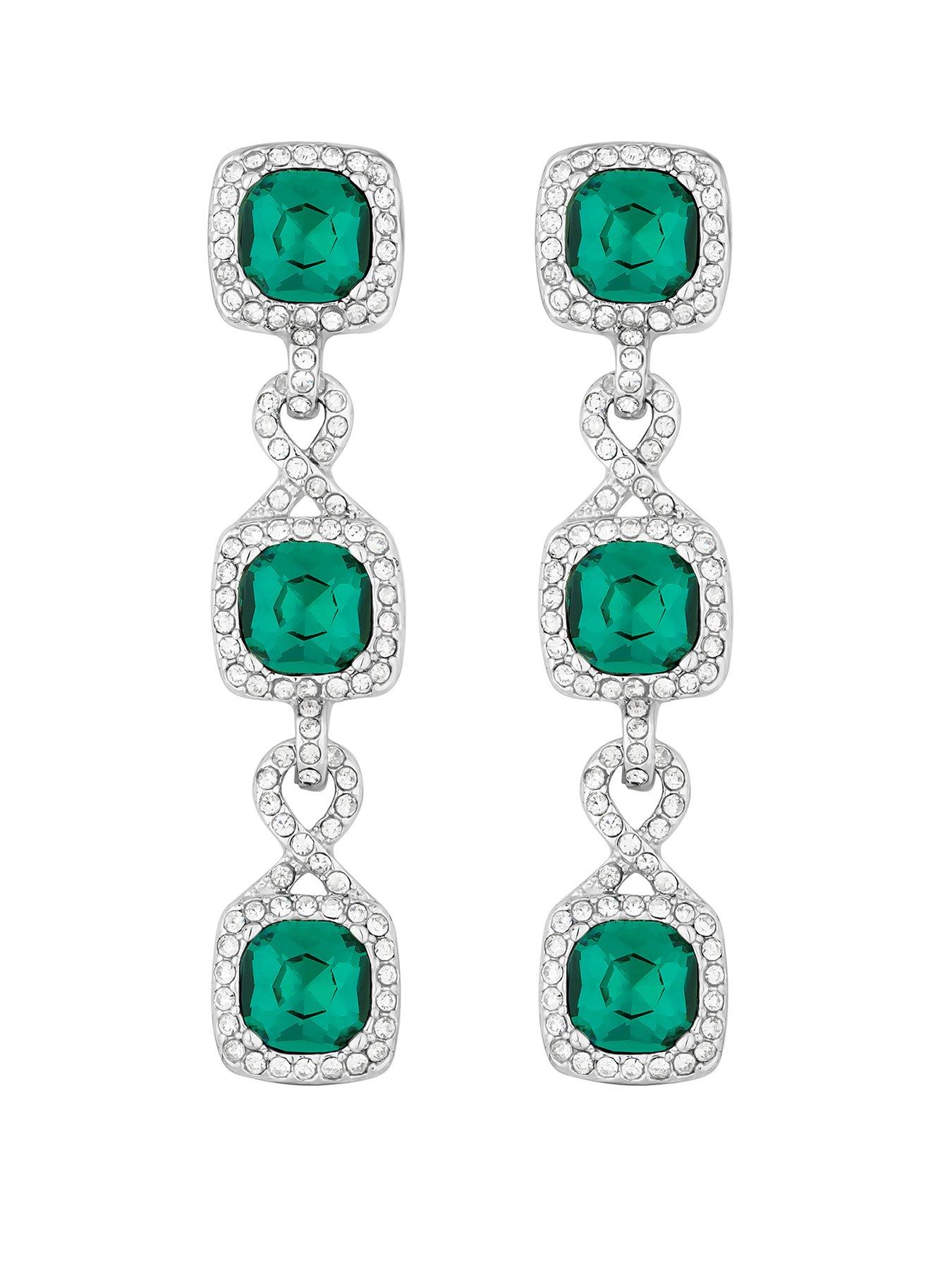 Product photograph of Jon Richard Silver Plated Emerald Green Infinity Earrings from very.co.uk