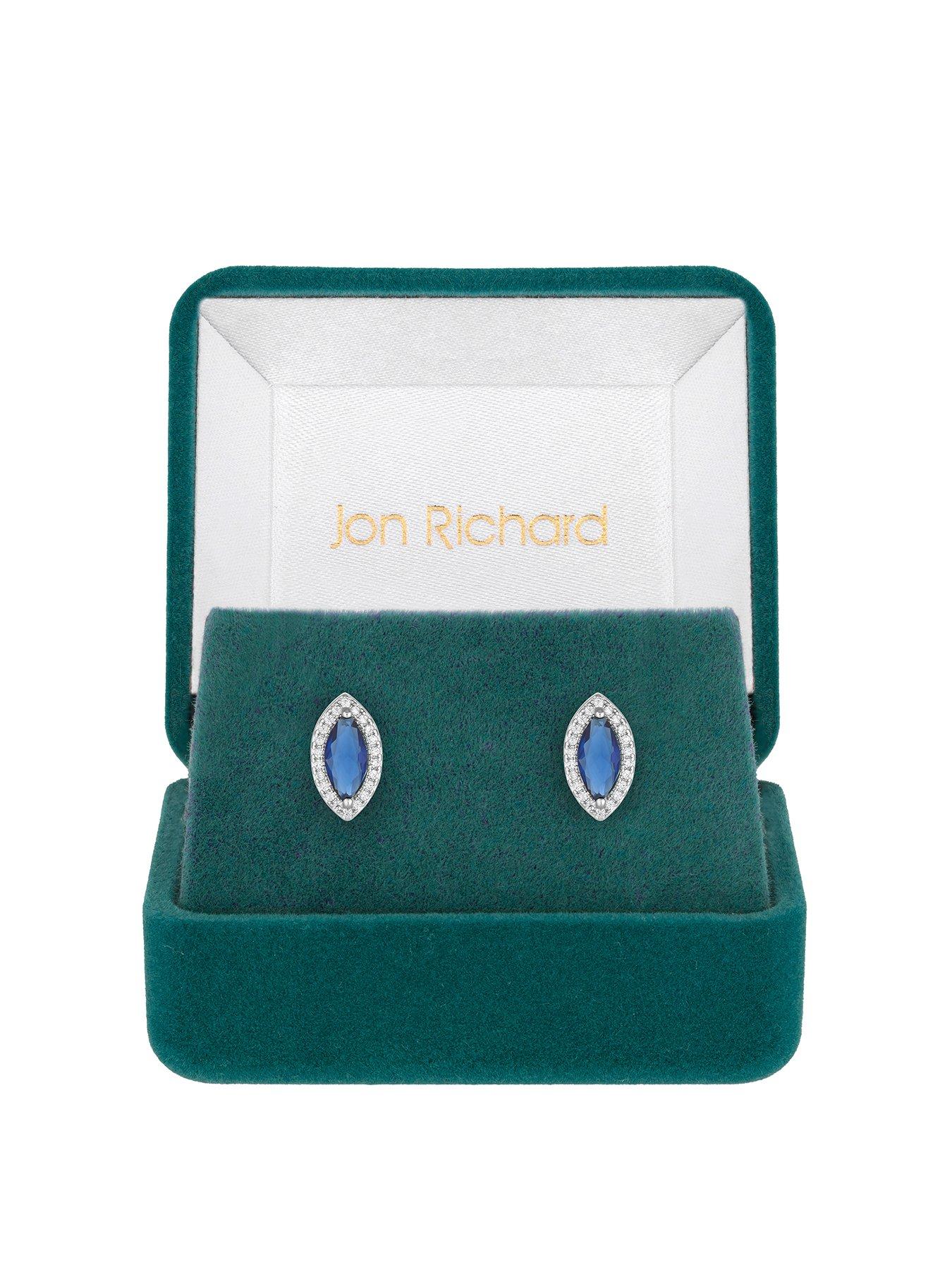 Product photograph of Jon Richard Rhodium Plated Blue Navette Stud Earrings - Gift Boxed from very.co.uk