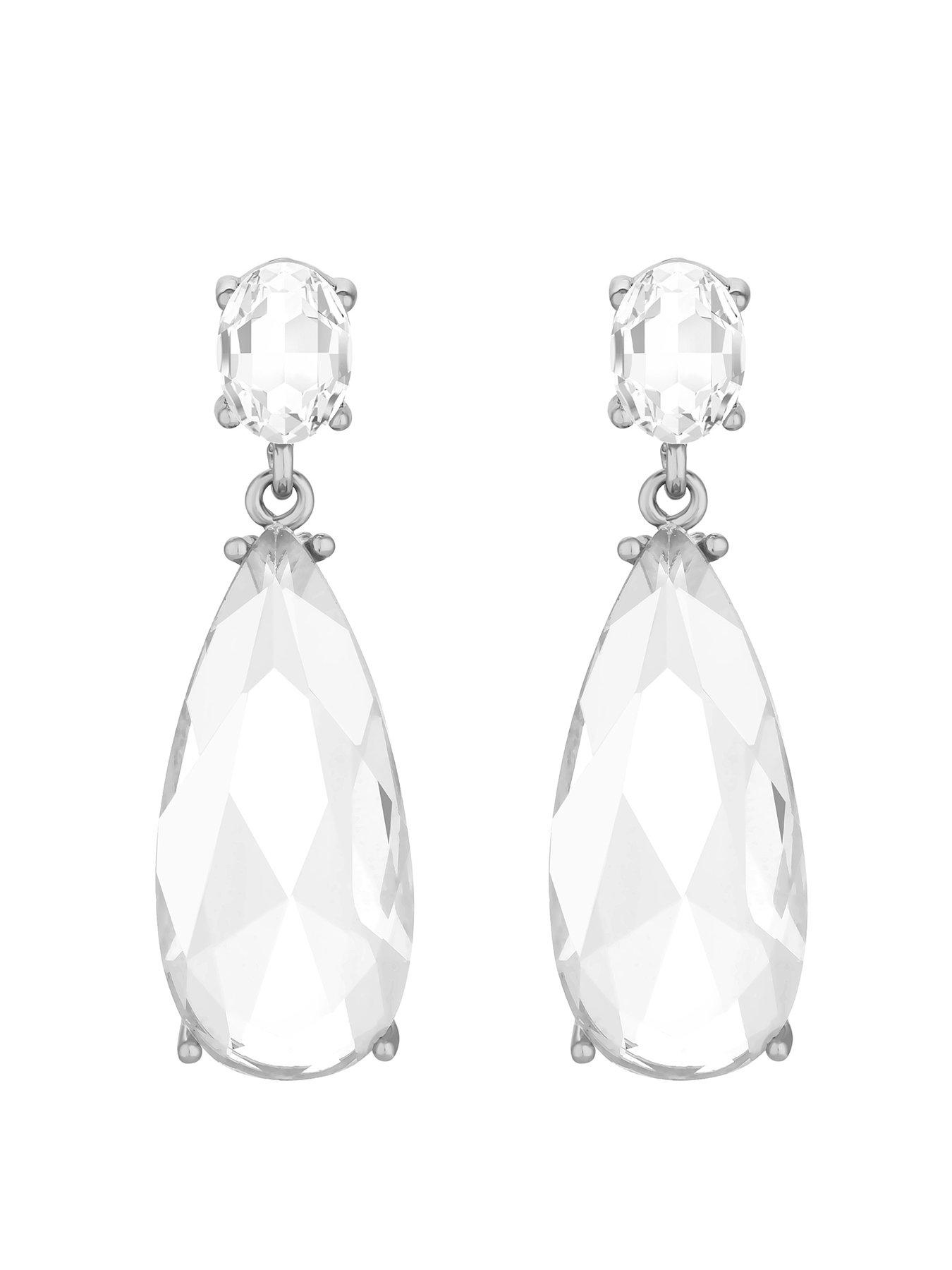 Product photograph of Jon Richard Rhodium Plated Cubic Zirconia Peardrop Earrings from very.co.uk