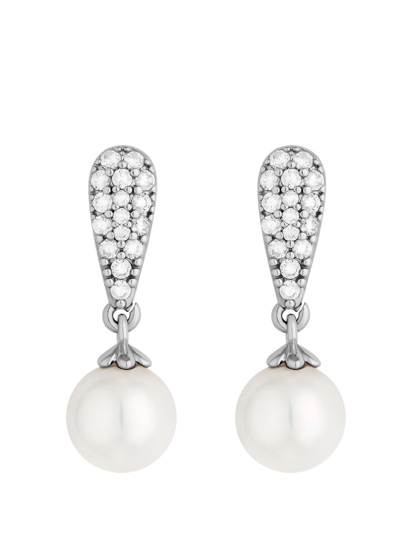 Product photograph of Jon Richard Rhodium Plated Teardrop Pearl Drop Earrings from very.co.uk