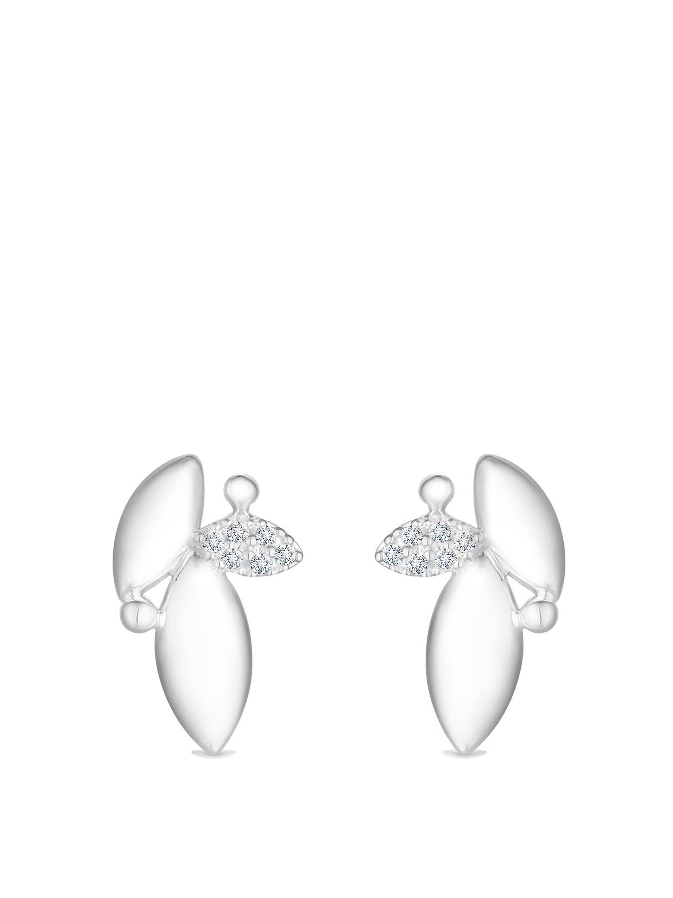 Product photograph of Simply Silver Sterling Silver 925 Polished And Cubic Zirconia Leaf Stud Earrings from very.co.uk