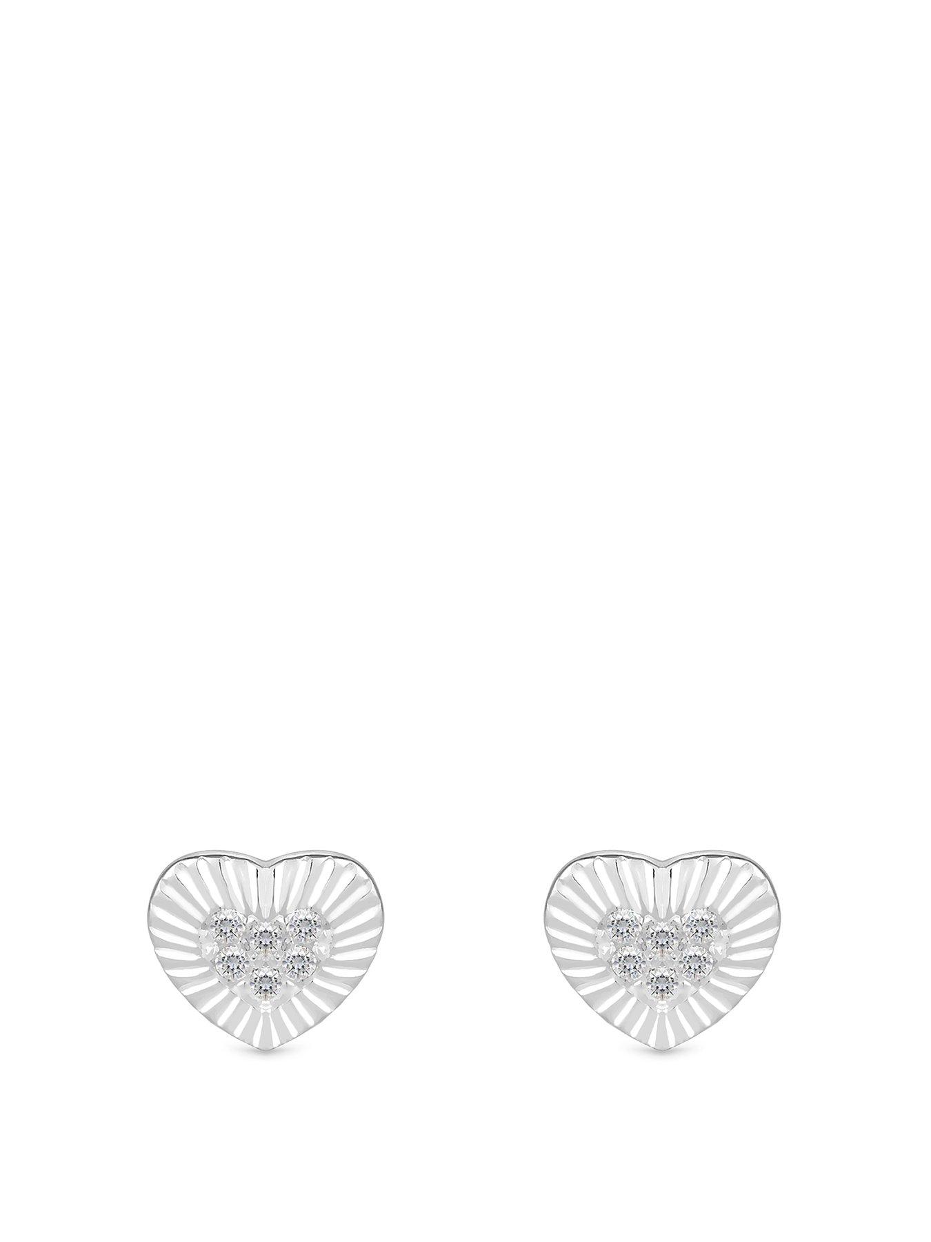 Product photograph of Simply Silver Sterling Silver 925 Polished And Pave Mini Heart Stud Earrings from very.co.uk