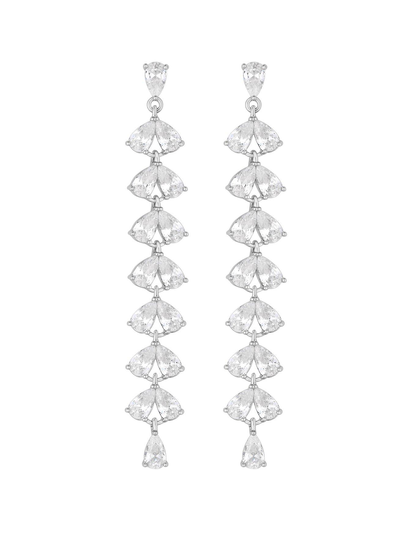 Product photograph of Jon Richard Rhodium Plated Cubic Zirconia Linear Drop Earrings from very.co.uk