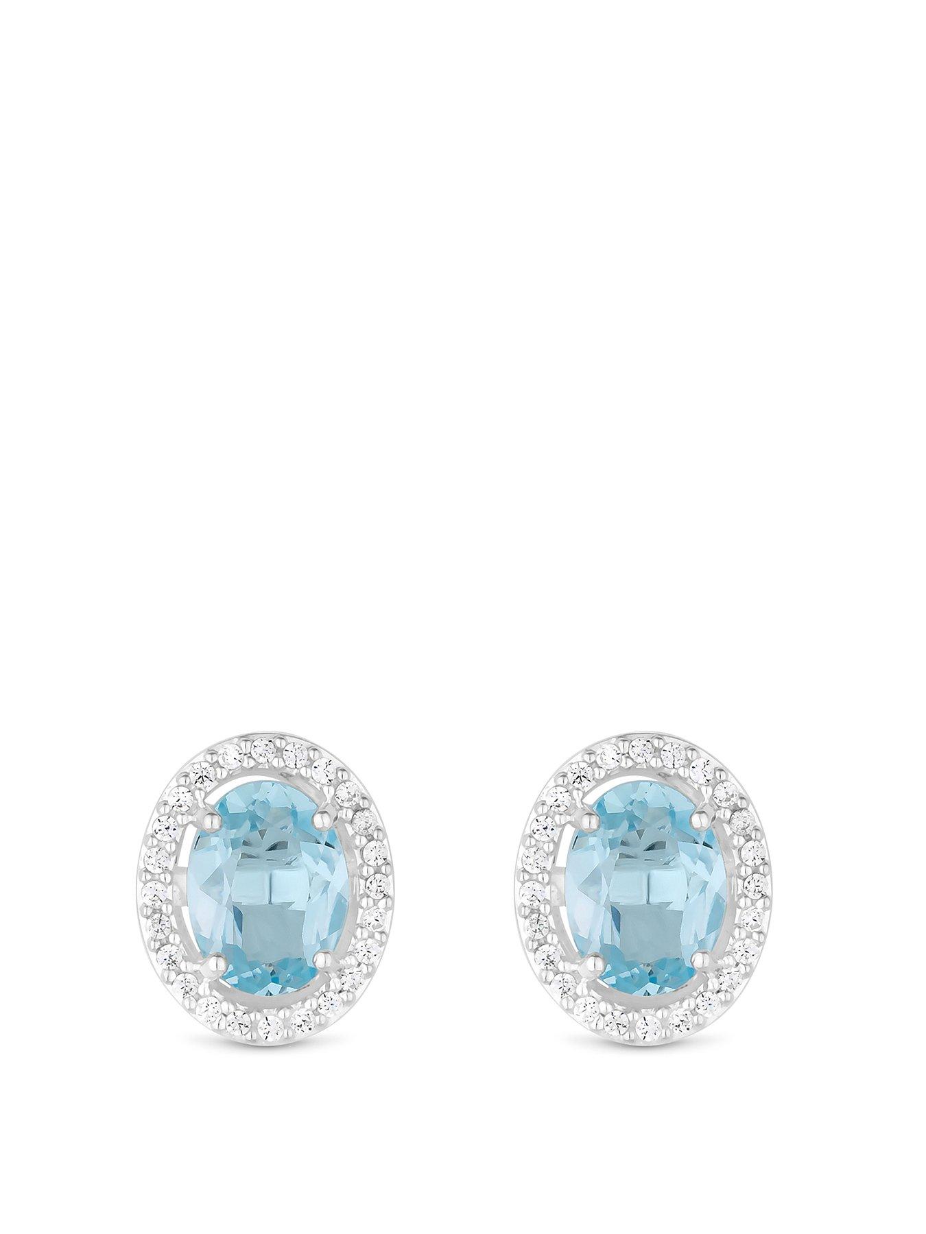 Product photograph of Simply Silver Sterling Silver 925 Blue Topaz Halo Earrings from very.co.uk