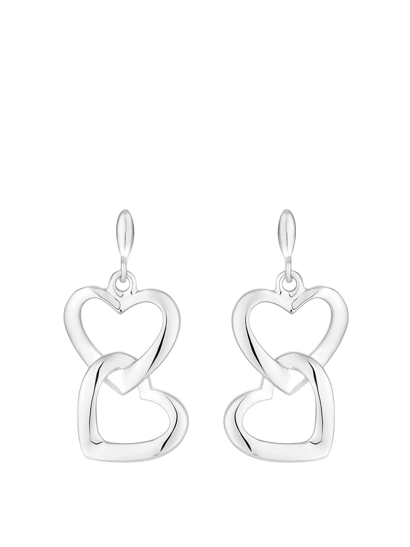 Product photograph of Simply Silver Sterling Silver 925 Polished Open Double Drop Heart Earrings from very.co.uk