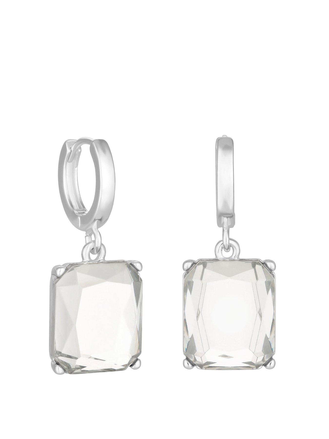 Product photograph of Mood Silver Crystal Emerald Cut Huggie Hoop Earrings from very.co.uk
