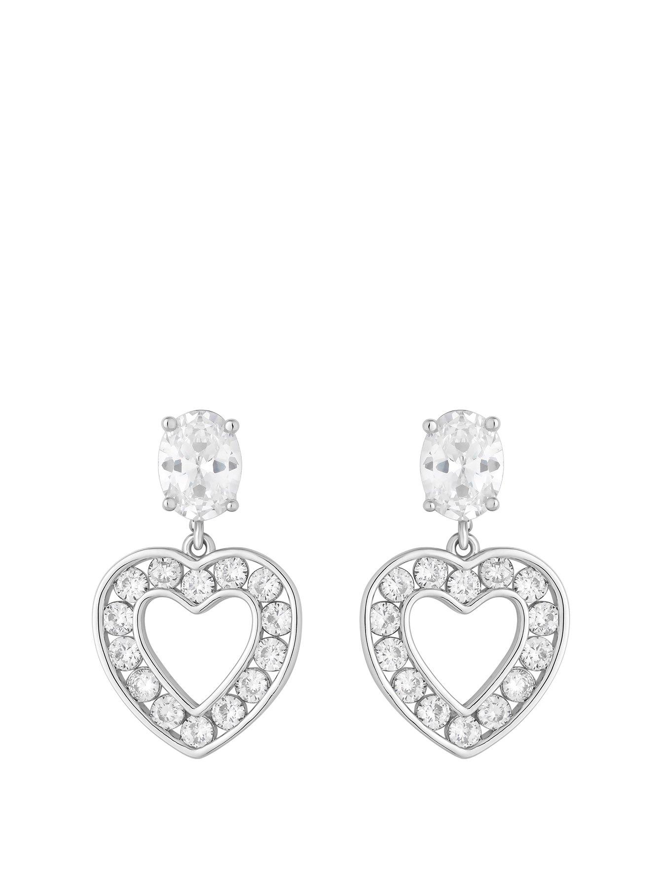Product photograph of Jon Richard Rhodium Plated And Cubic Zirconia Open Heart Drop Earrings from very.co.uk