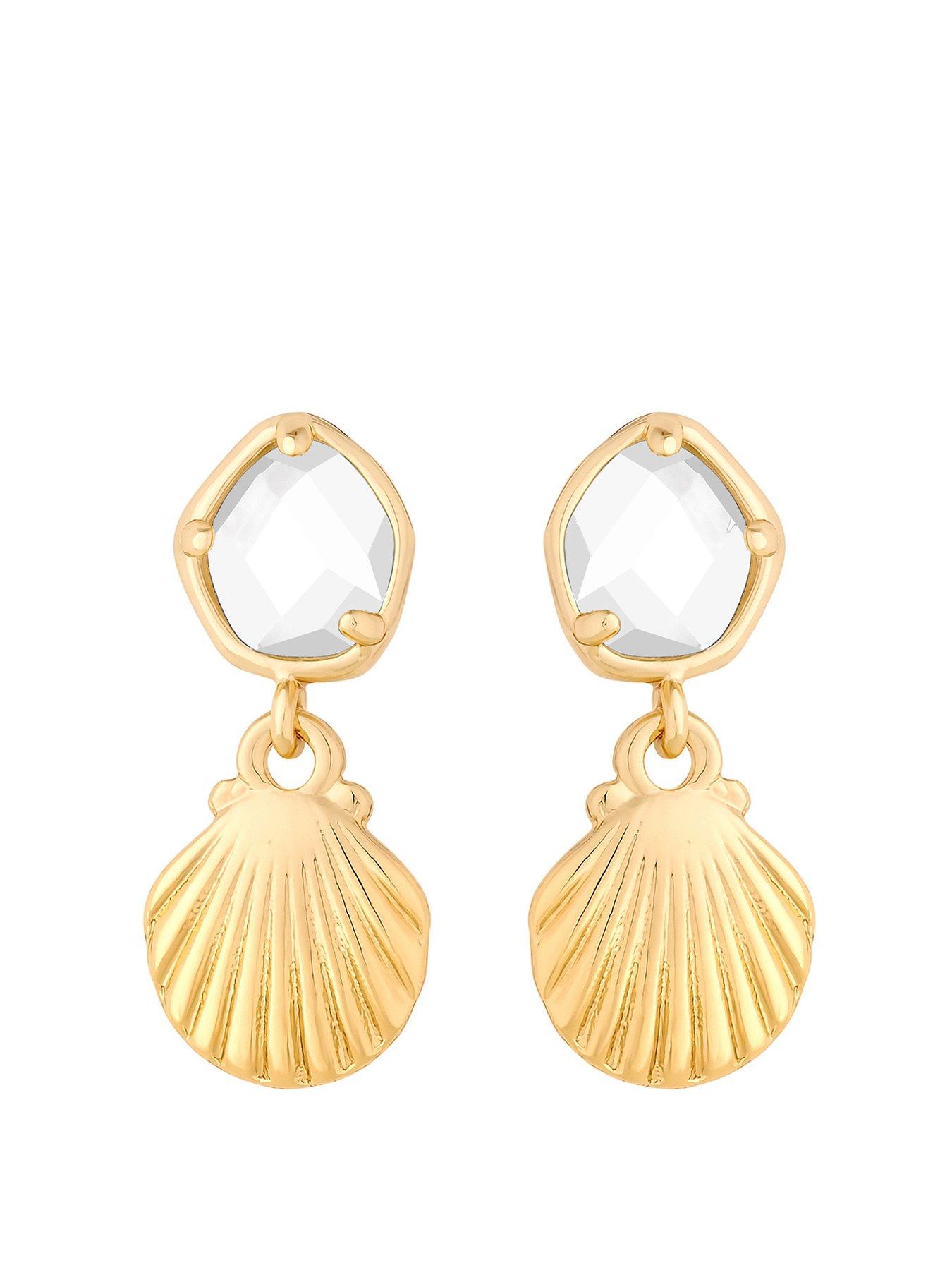 Product photograph of Jon Richard Gold Plated Shell And Crystal Drop Earrings from very.co.uk