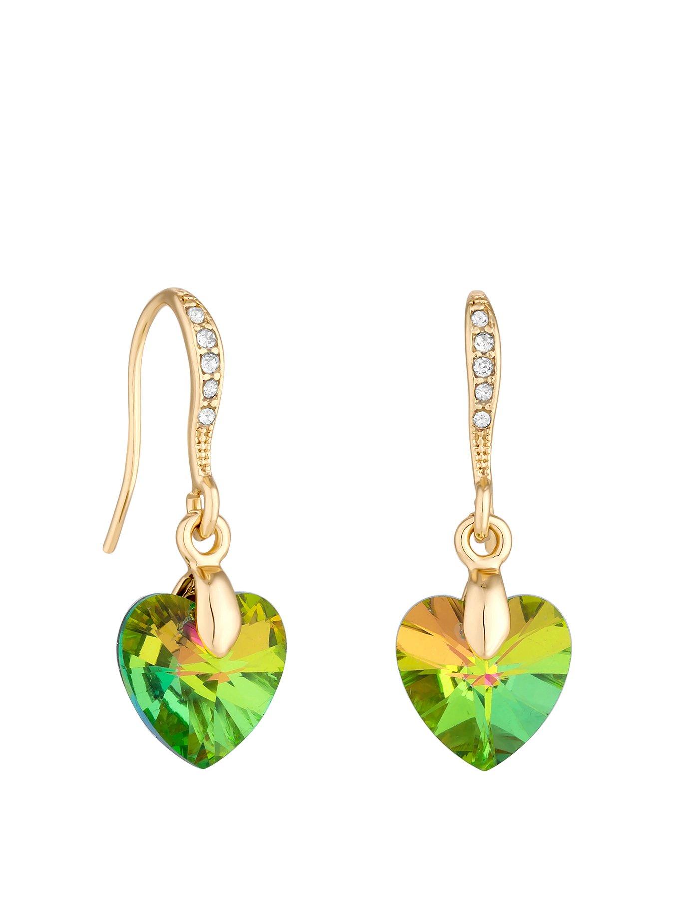 Product photograph of Jon Richard Gold Plated Green Heart Earrings from very.co.uk