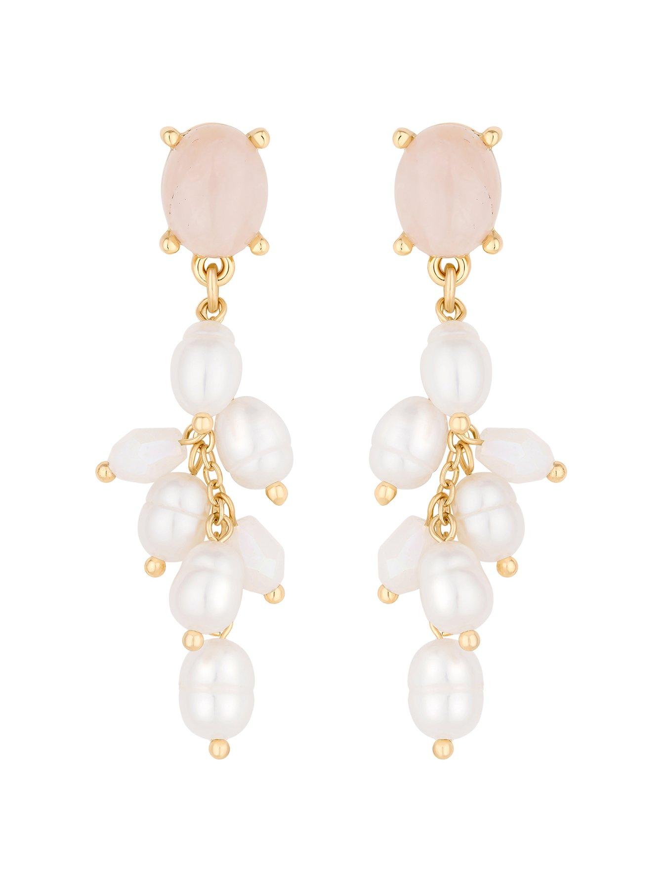 Product photograph of Jon Richard Gold Plated Semi Precious And Freshwater Pearl Earrings from very.co.uk