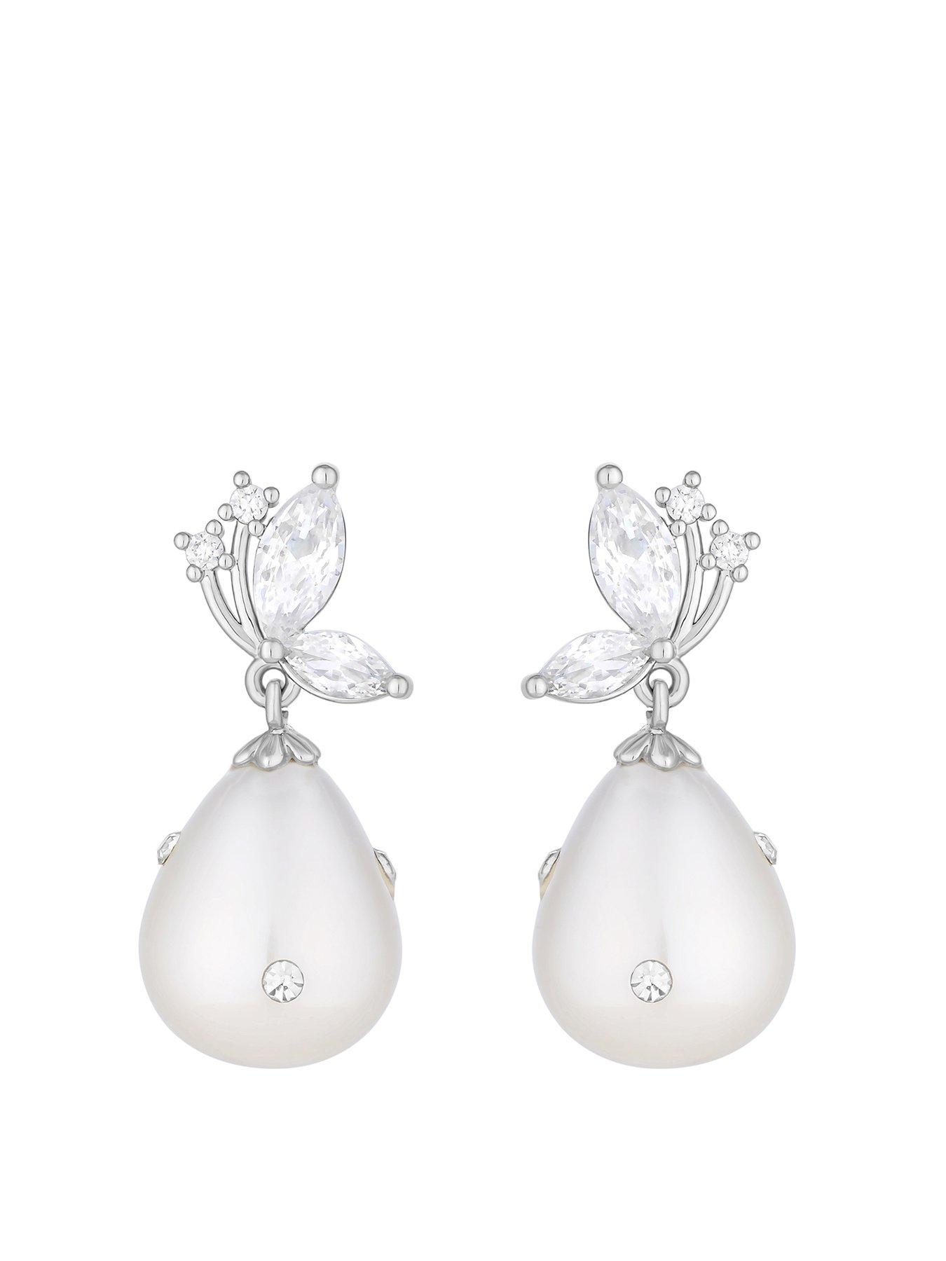 Product photograph of Jon Richard Silver Plated Pearl And Crystal Drop Earrings from very.co.uk