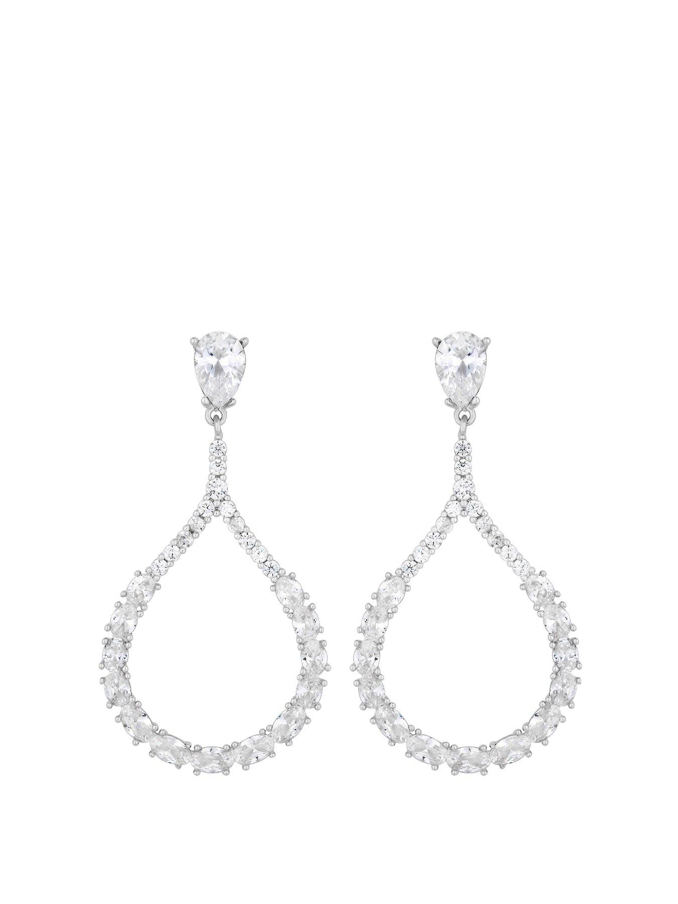 Product photograph of Jon Richard Rhodium Plated Cubic Zirconia Open Earrings from very.co.uk